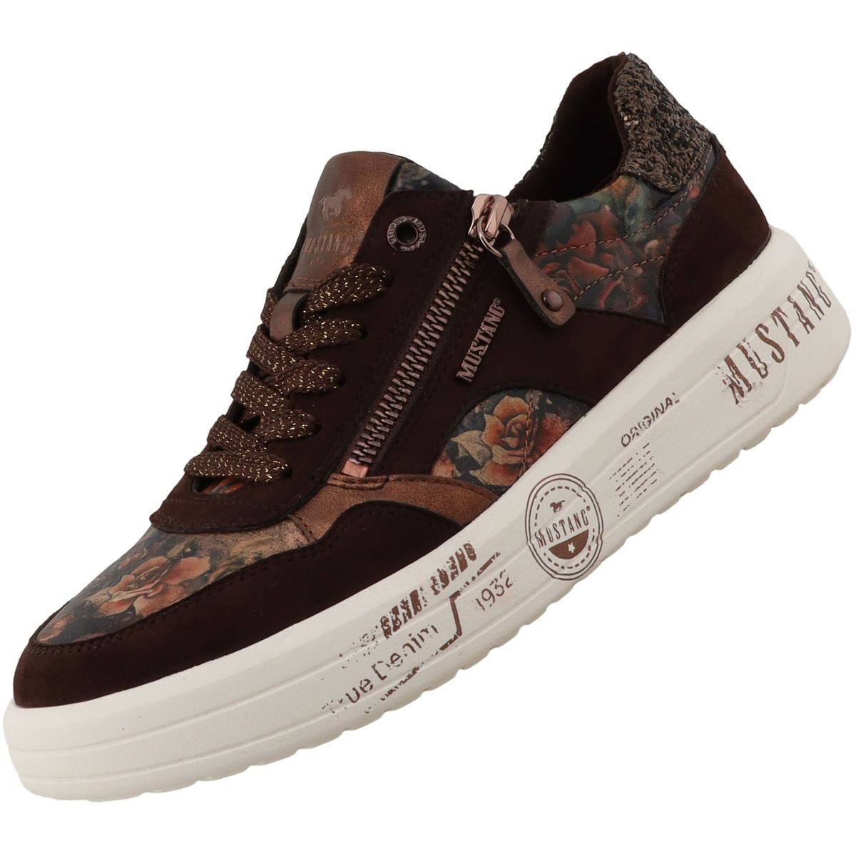 Mustang Shoes 26M0482009-bronze Schnürschuh Damen Halbschuh mit floralem Design