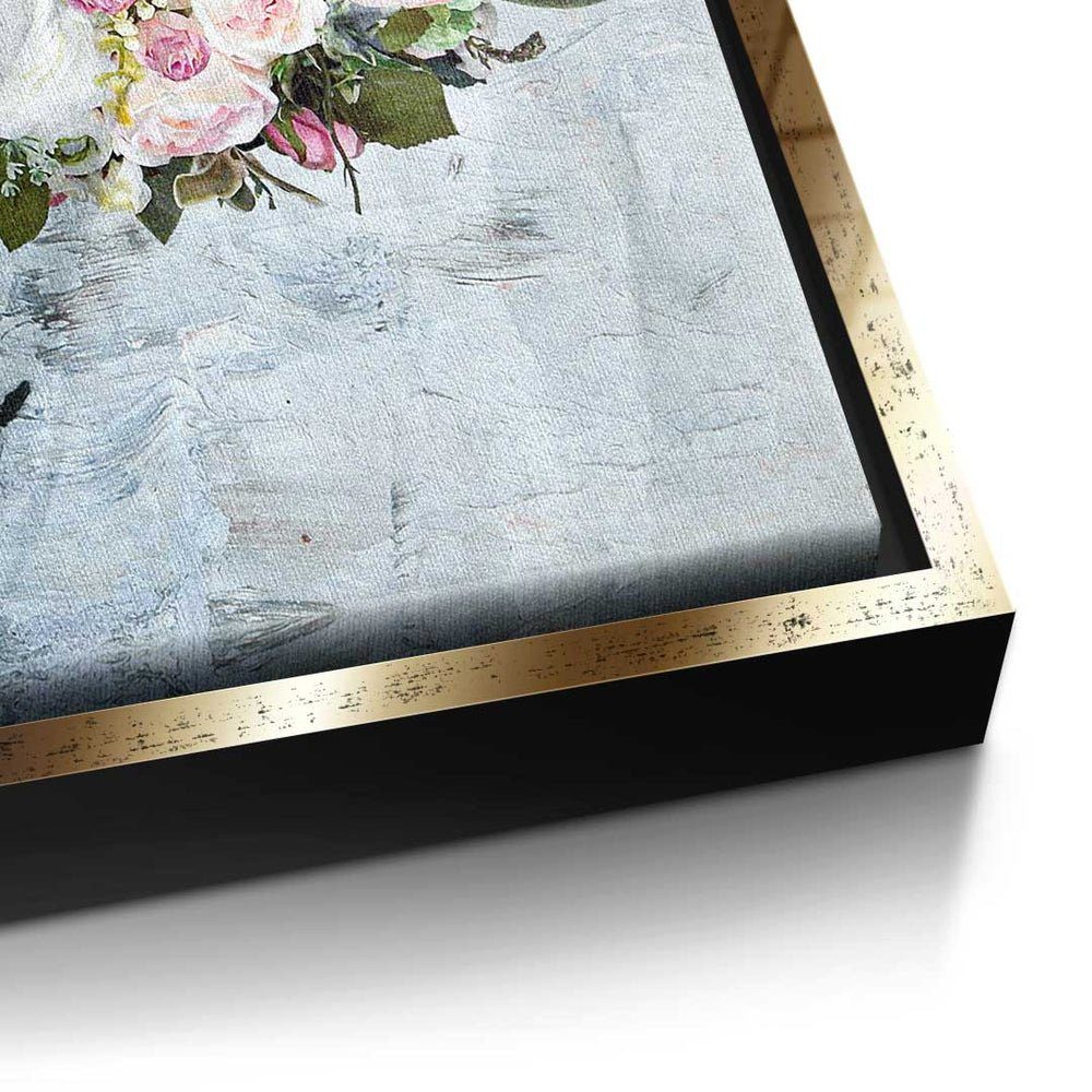 Art - Premium Flowers modernes goldener Leinwandbild & - Wandbild Pop Rahmen - DOTCOMCANVAS® Lips Leinwandbild,