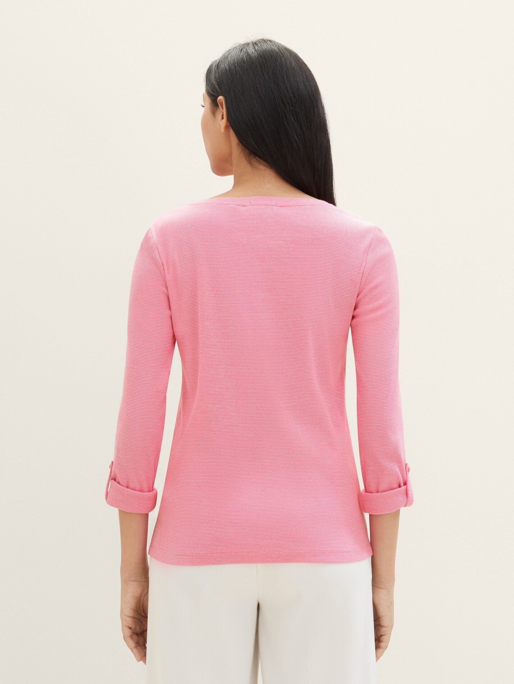 TOM ck offwhite pink Langarmshirt stripe T-Shirt mit TAILOR Bio-Baumwolle
