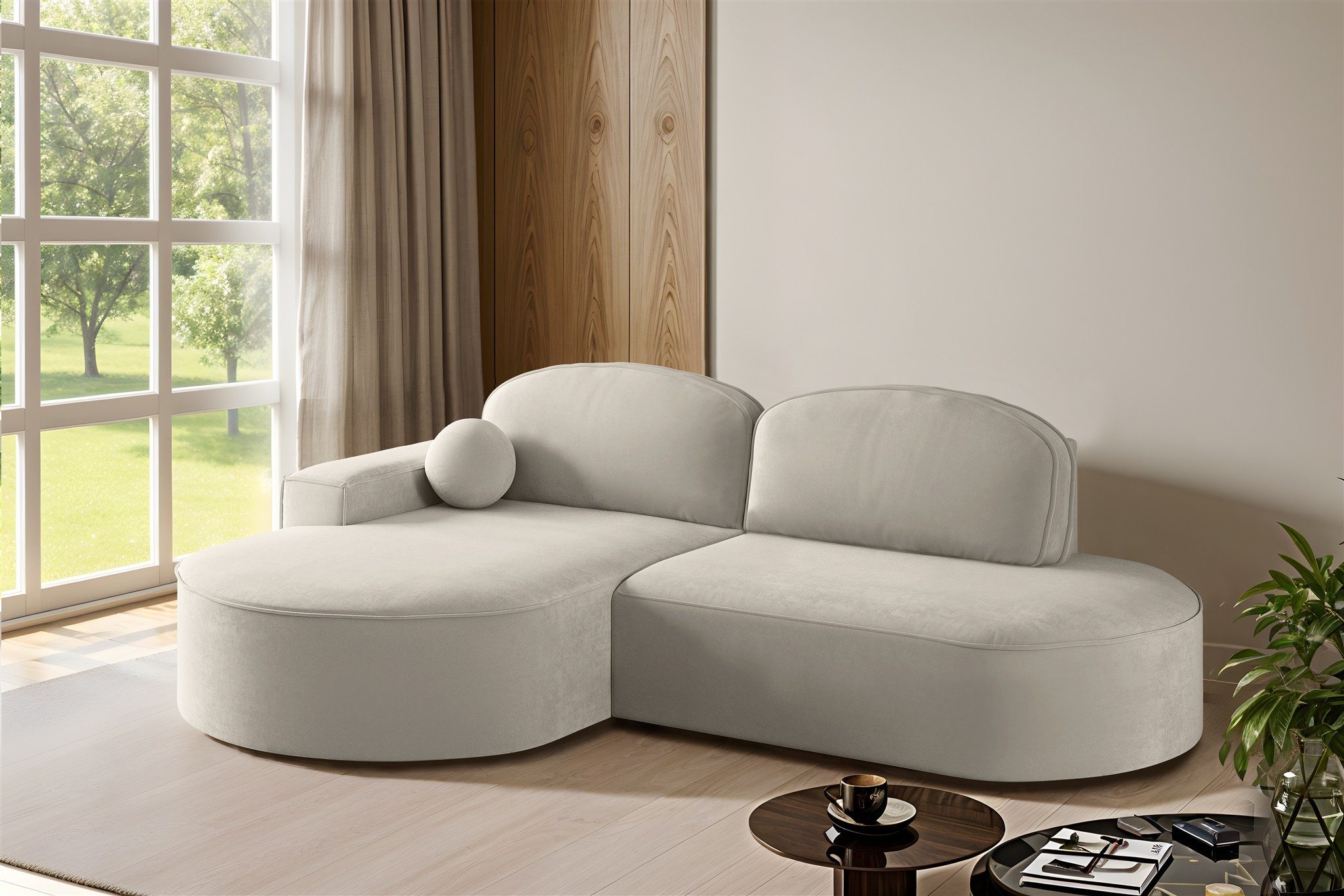 Fun Möbel Ecksofa Schlafsofa Sofa GIRONA mit Ottomane in Stoff Salvador, Rundumbezug