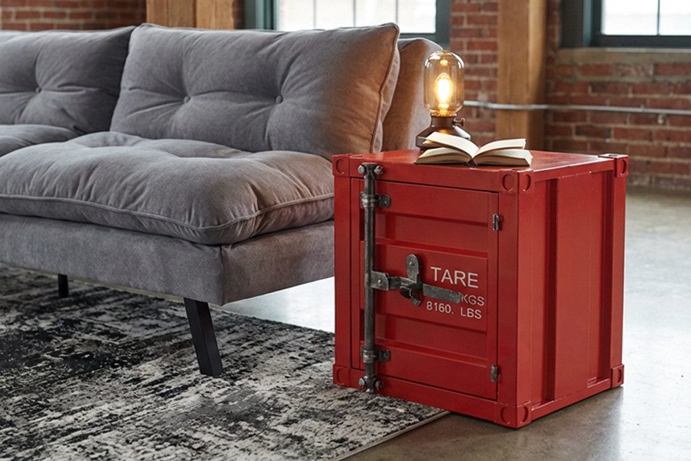 riess-ambiente Beistelltisch GLOBETROTTER 50cm rot – Metall, Container-Look, montiert (Einzelartikel, 1-St), Nachtschrank mit Stauraum & Tür – ideal für Schlaf- oder Wohnzimmer