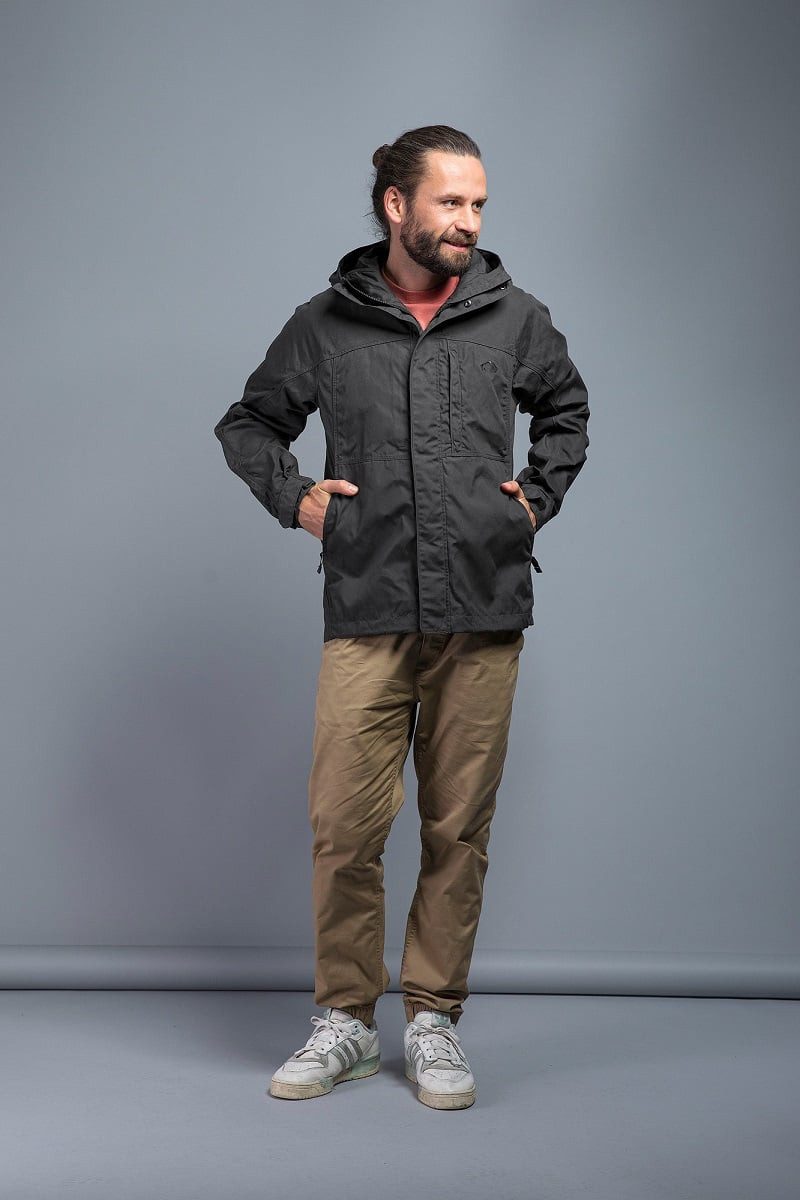 TATONKA® Funktionsjacke Übergangsjacke Jesper Hooded aus Baumwollmischgewebe dunkelgrau Herren