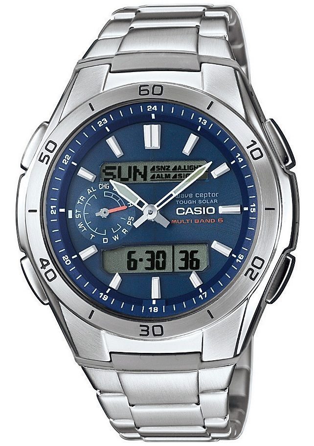Casio Funk Funkchronograph WVA-M650D-1AER, Solaruhr, Armbanduhr, Digitaluhr, Edelstahlarmband,bis 10 bar wasserd.