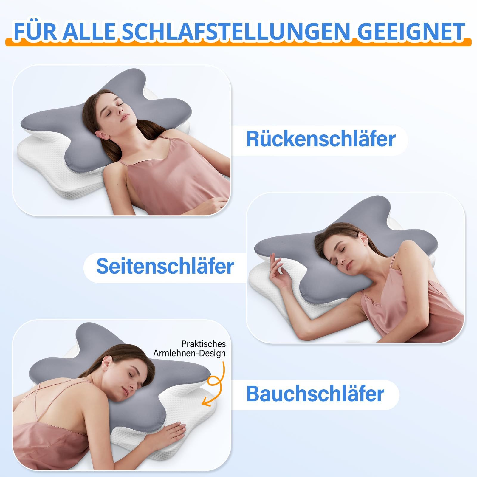 AIBISTAR Kopfkissen Kopfkissen Nackenstützkissen,Schlafkissen,Nackenkissen,Memory Foam, Füllung: Kopfkissen aus Memory Foam, Seitenschläfer, stützt Kopf und Nacken, Bauchschläfer, Rückenschläfer, Seitenschläferkissen für Seiten-, Rücken- und Bauchschläfer