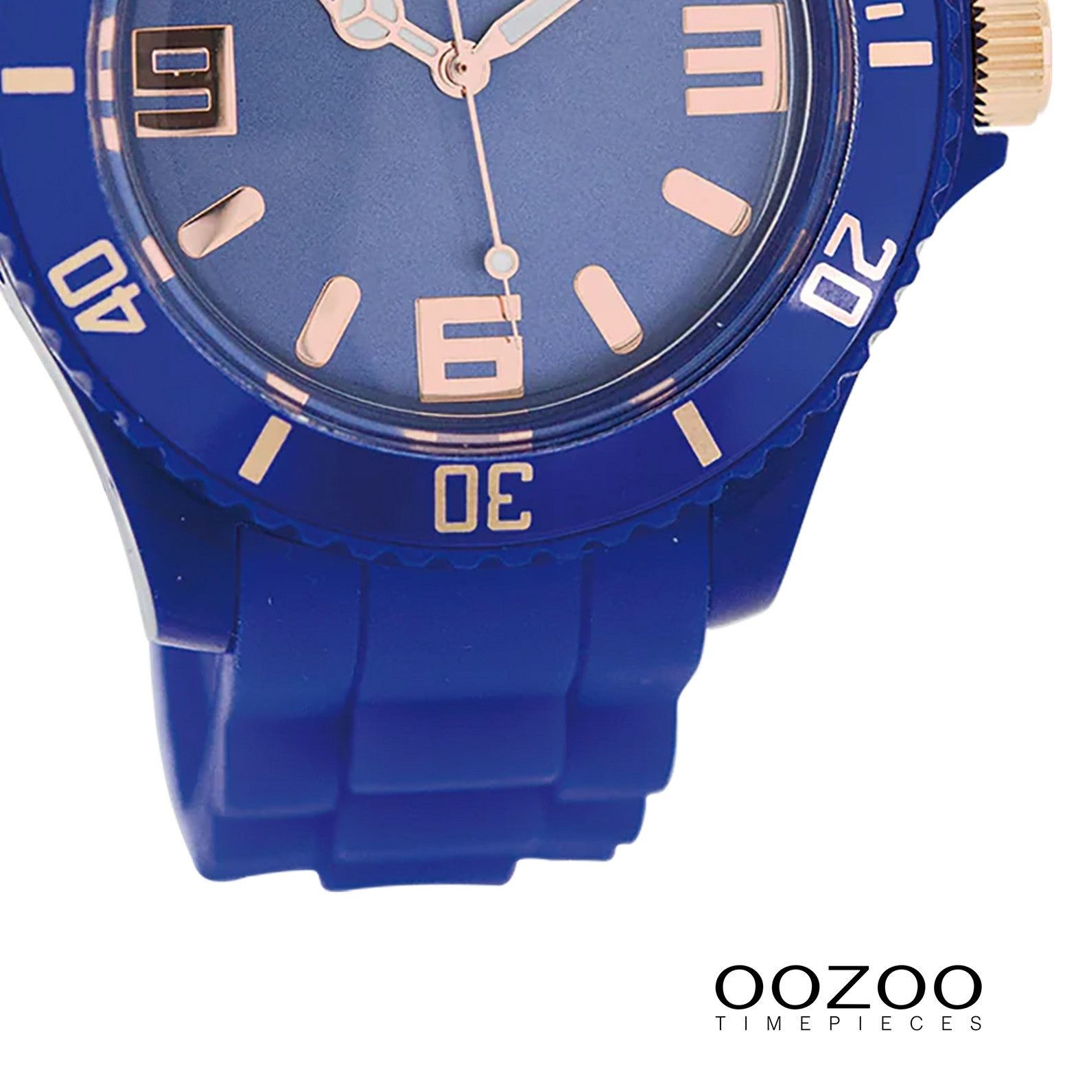 OOZOO Quarzuhr Oozoo Damen Armbanduhr blau Analog, (Analoguhr), Damenuhr rund, groß (ca. 43mm) Silikonarmband, Fashion-Style