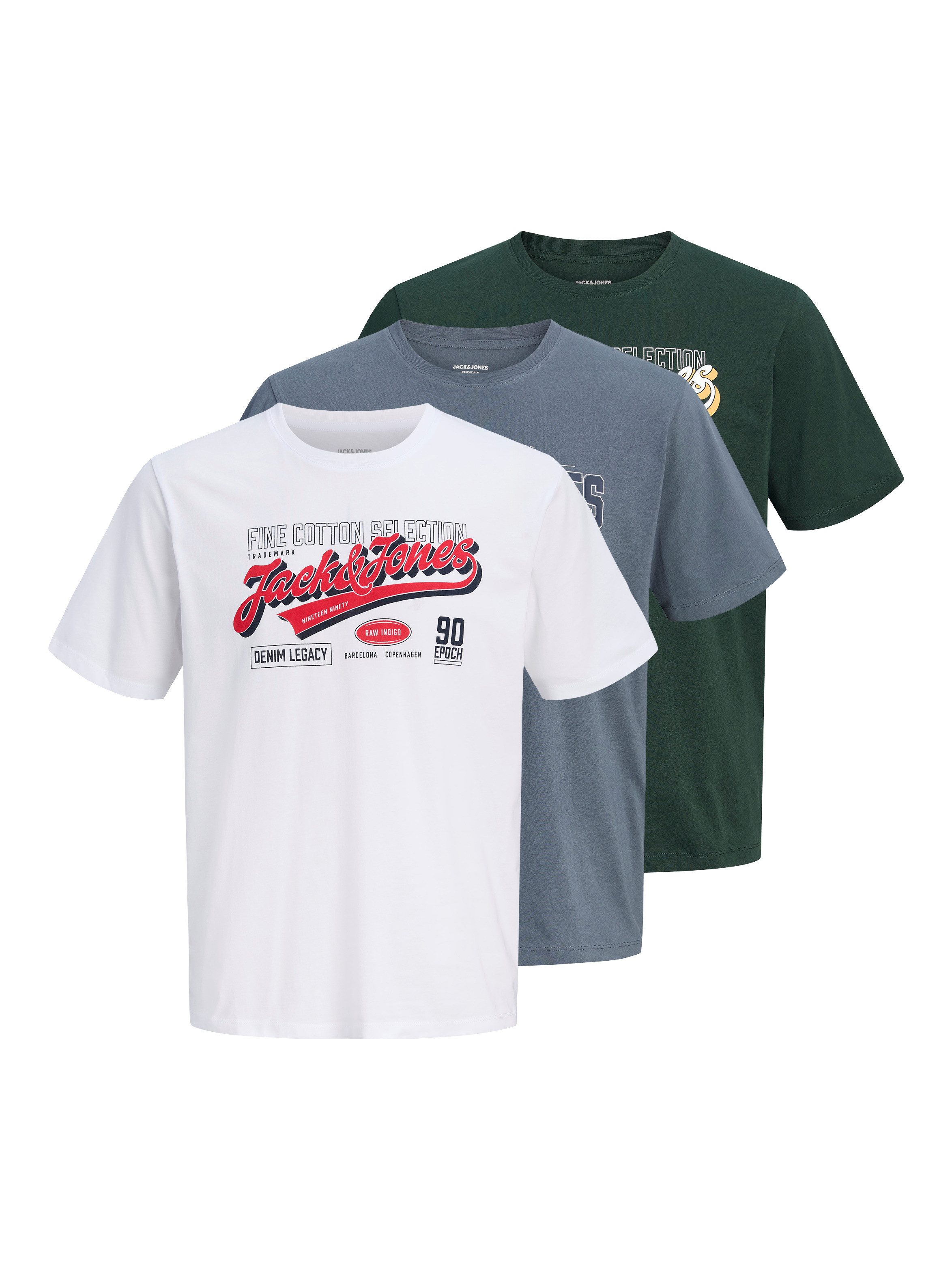 Jack & Jones T-Shirt JJELOGO TEE SS O-NECK 2 COL AW26 3PK MP (Packung, 3-tlg) aus Baumwolle, mit geradem Abschluss