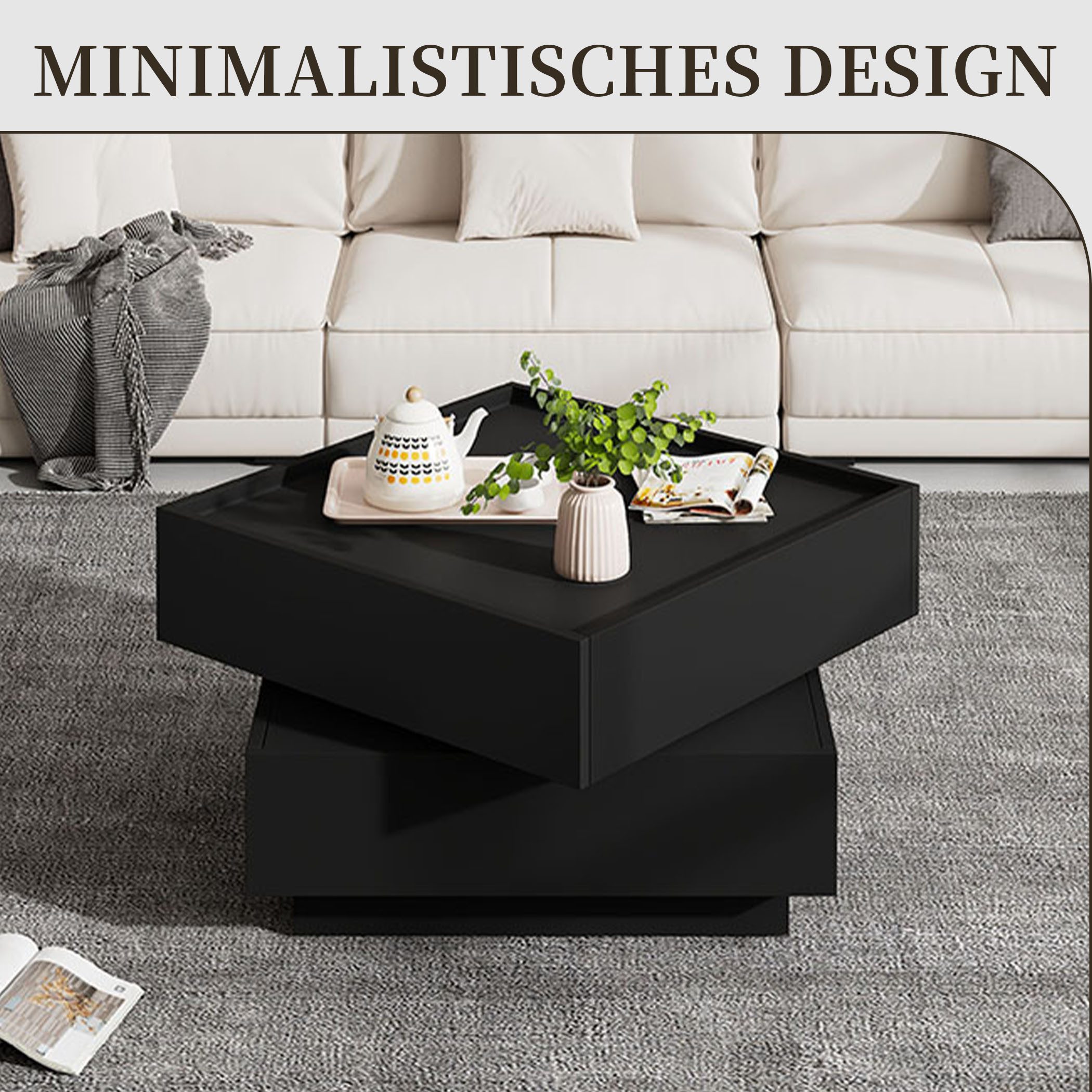 SeedWave Couchtisch Sofatisch, 360° Drehbare Ober-Tischplatte, 2 Grifflosen günstig online kaufen