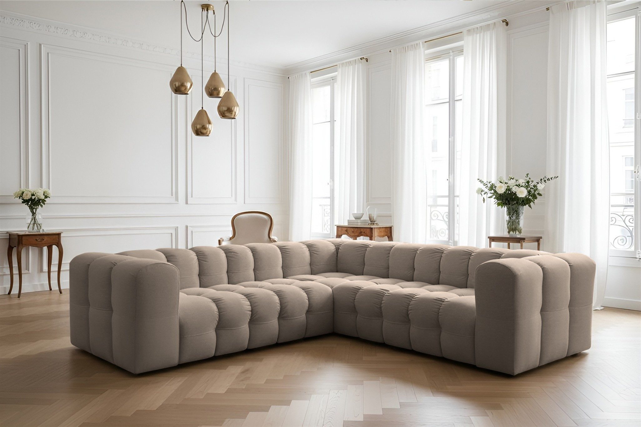 Fun Möbel Ecksofa Designersofa SOLVIE XS Universal in (270cm), Stoff Moly oder Tiffani