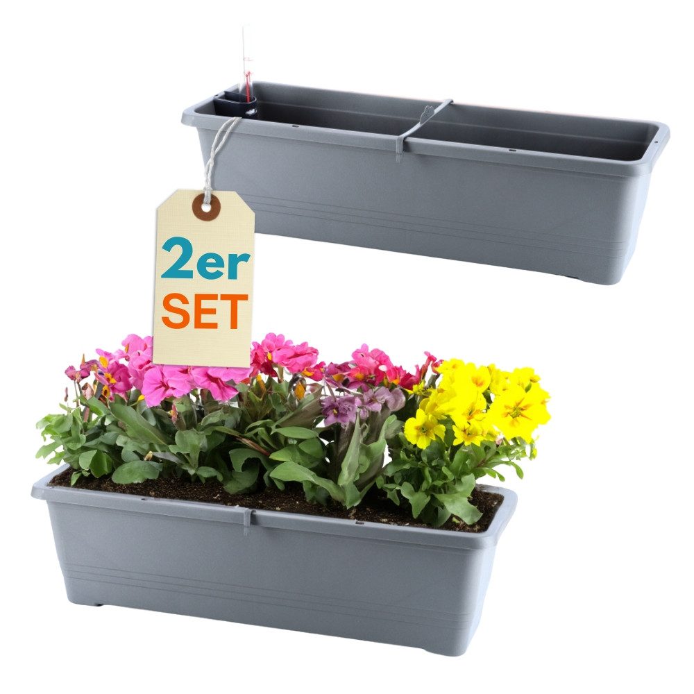 GarPet Blumenkasten 2er Set Blumen Kasten Wasserspeicher Outdoor Gießschacht 50 Anthrazit