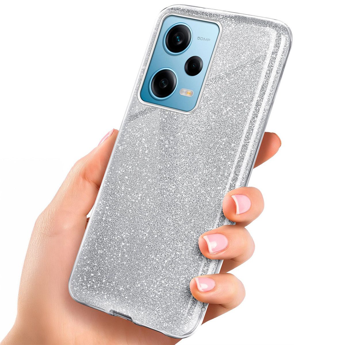 ONEFLOW Handyhülle für Redmi Note 12 Pro 5G Glitzer Hülle Glitter Case Silber 6,67 Zoll, Hülle Glitzernd Dünne Schutzhülle mit Kameraschutz Frauen Glitzerhülle