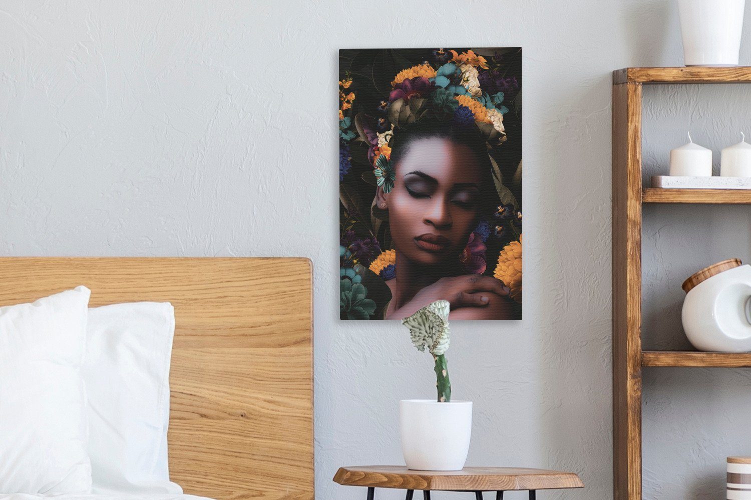 Leinwandbild Blumen - Zackenaufhänger, OneMillionCanvasses® inkl. bespannt Frauen 20x30 cm (1 - Gemälde, Farbe, Leinwandbild St), fertig