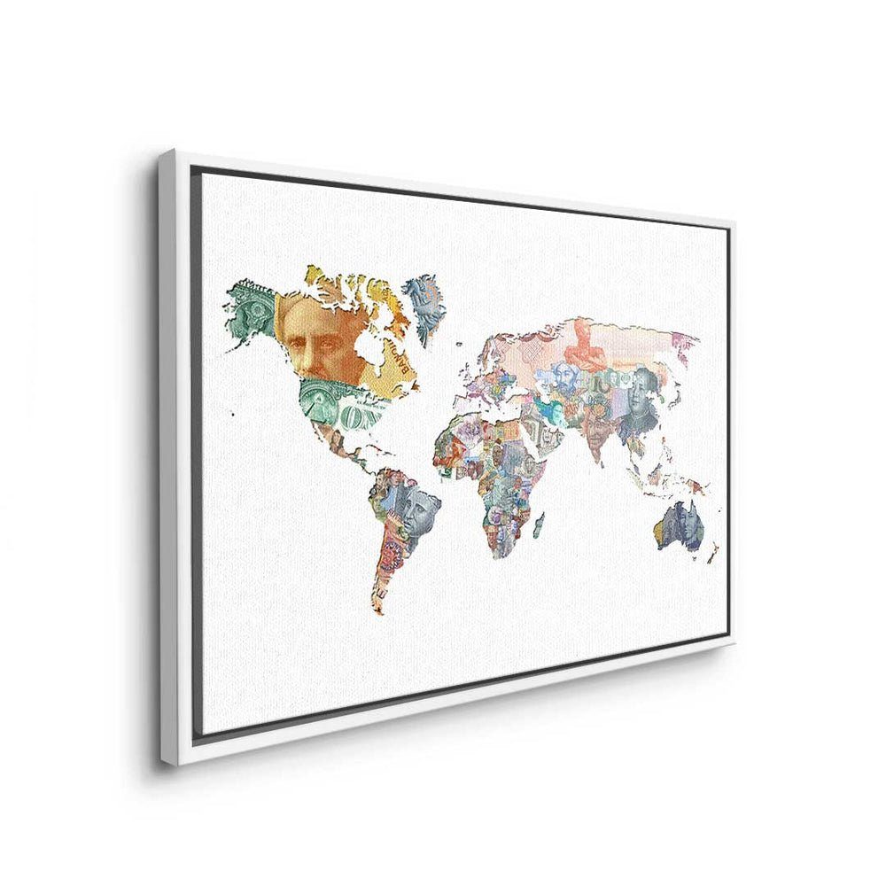 Welt DOTCOMCANVAS® Geld Die ohne Regiert Edition Premium - - Pop Leinwandbild, White Art Rahmen Leinwandbild