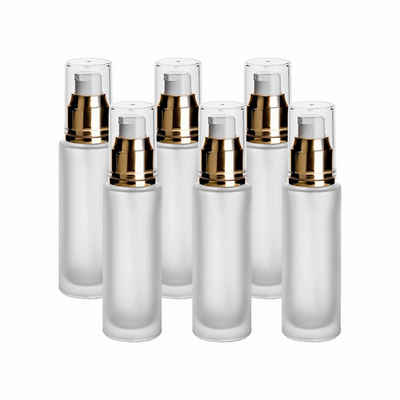 gouveo Make-Up Organizer Lotionflasche 50 ml aus Matt-Glas mit Pumpspender zum Nachfüllen, 6-tlg., 6 Lotionflaschen zum Befüllen, Mit Pumpkopf, Wiederverwendbar
