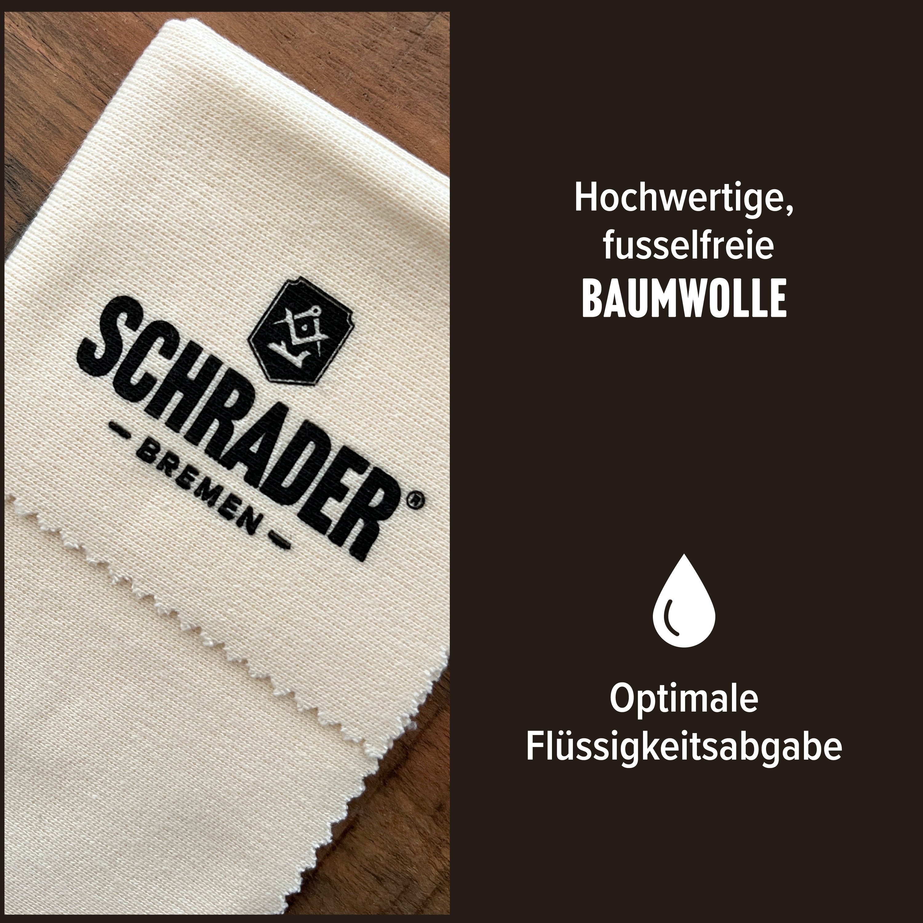 Schrader Premium Poliertuch aus Baumwolle - cremefarben - 25x33cm - 3 Stück Pflegetuch (33x25 cm, für alle Oberflächen, Möbel, Kleidung, Leder, Holz - Made in G – Bild 3 von 5