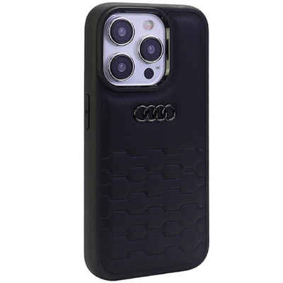Audi Handyhülle Case iPhone 15 Pro Max Serie GT schwarz Kunstleder Logo 6,7 Zoll, Kantenschutz
