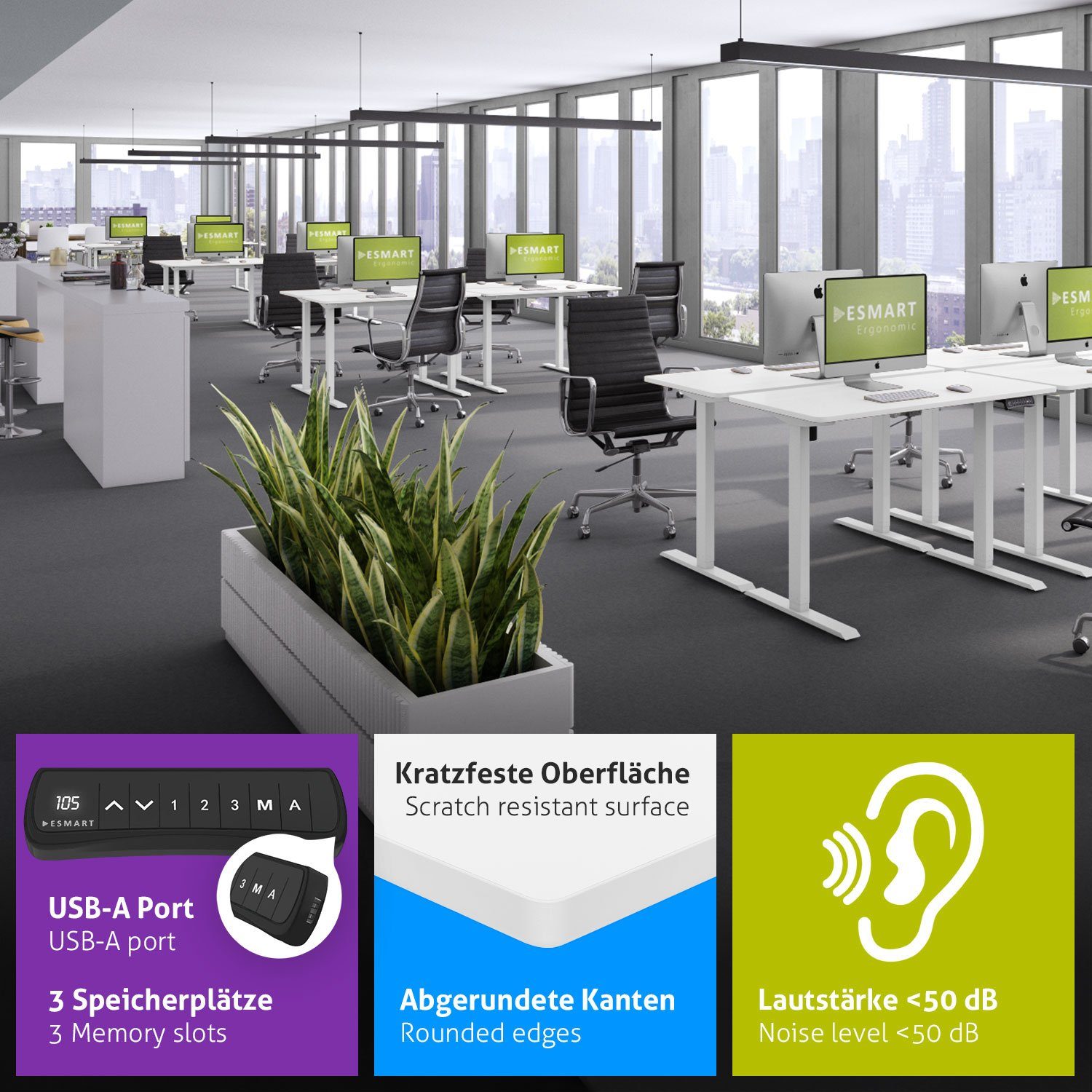 ESMART Schreibtisch ESMART Germany, ETX-121 Elektrisch höhenverstellbarer Schreibtisch