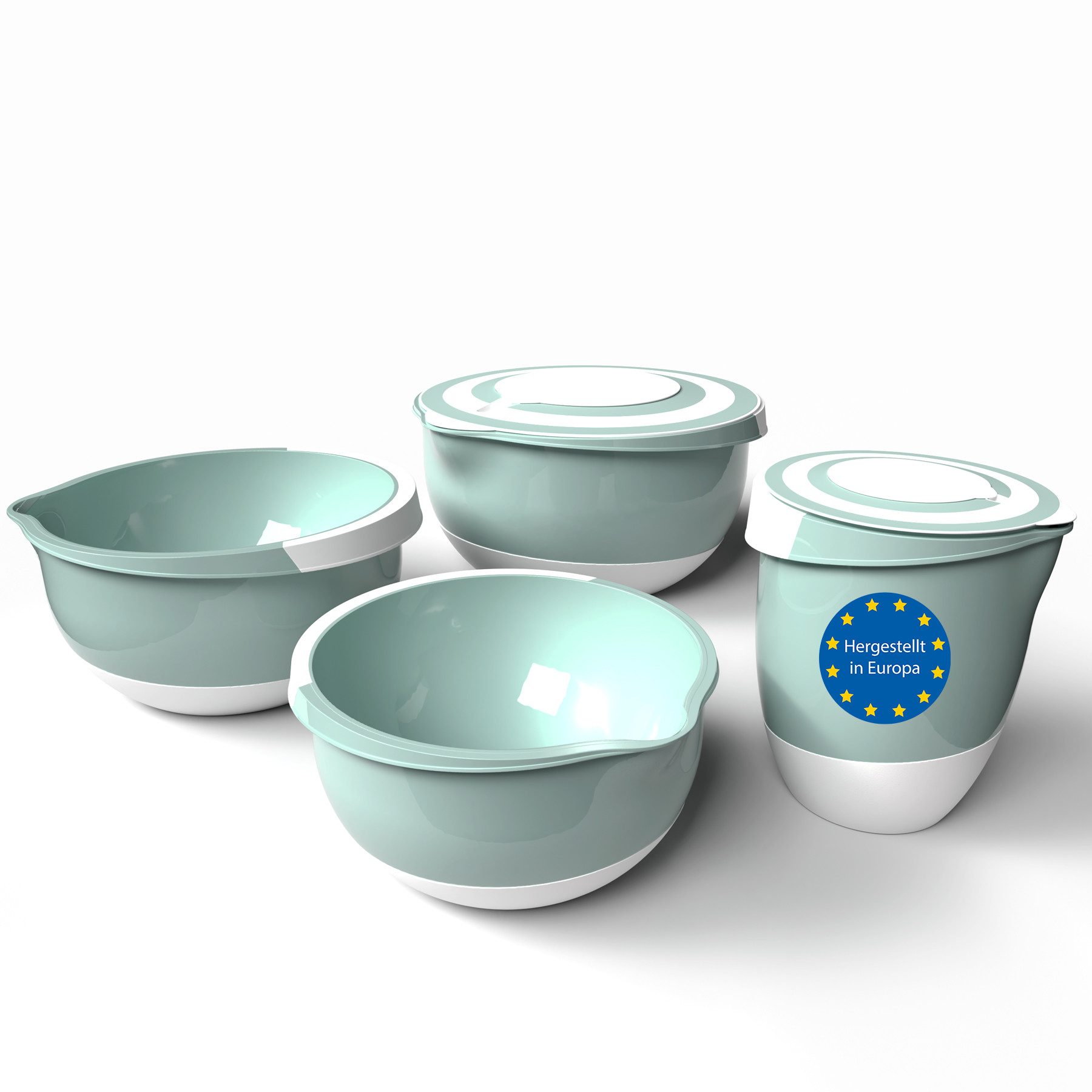 BigDean Rührschüssel 4 Stück Rührschüssel mit Deckel & Kunststoff Made in Europe, Kunststoff, (Set, 4-tlg), Spülmaschienenfest