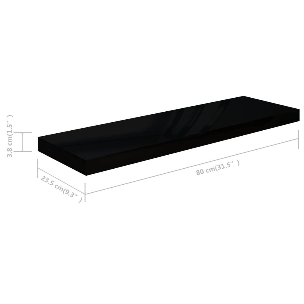 vidaXL Schwebend 2 Stk 80x23,5x3,8cm Hochglanz-Schwarz Regal Wandregale MDF