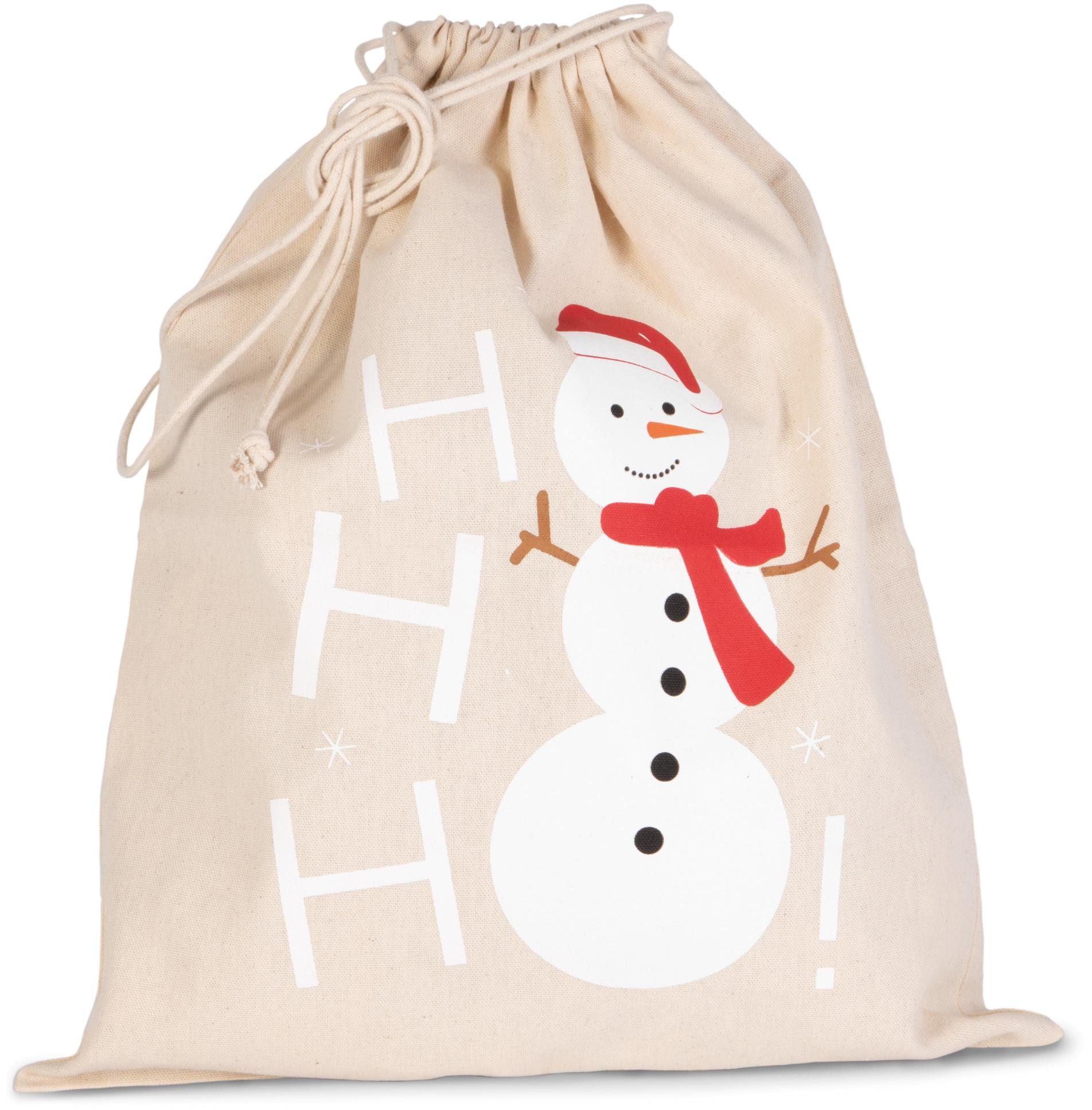 Turnbeutel Baumwolltasche mit Kordelzug und Schneemannmotiv