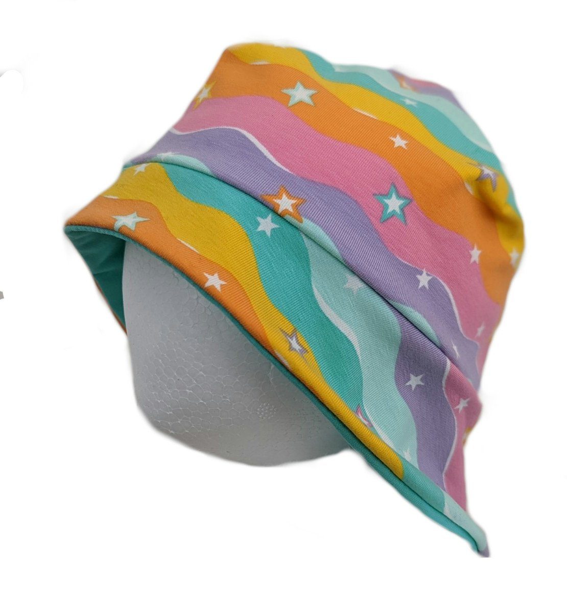 Corileo Sonnenhut Baby / Kinder Sterne Sonnenmütze Handmade mit XL Regenbogen - Gr. in Wellen Pastell Sonnenhut S