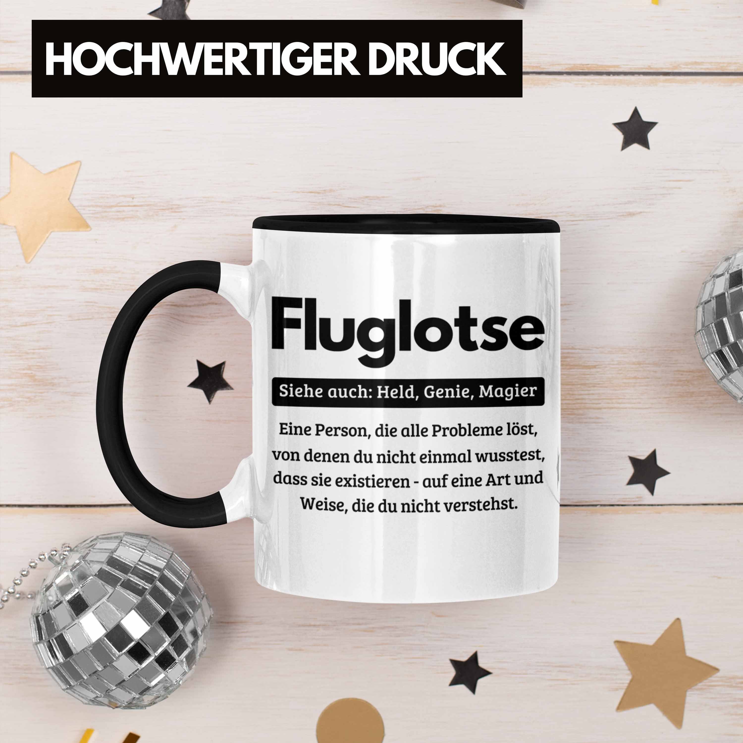 Trendation Tasse Fluglotse Tasse Schwarz Spruch Kaffee-Bec Fluglotsen Geschenk Geschenkidee für