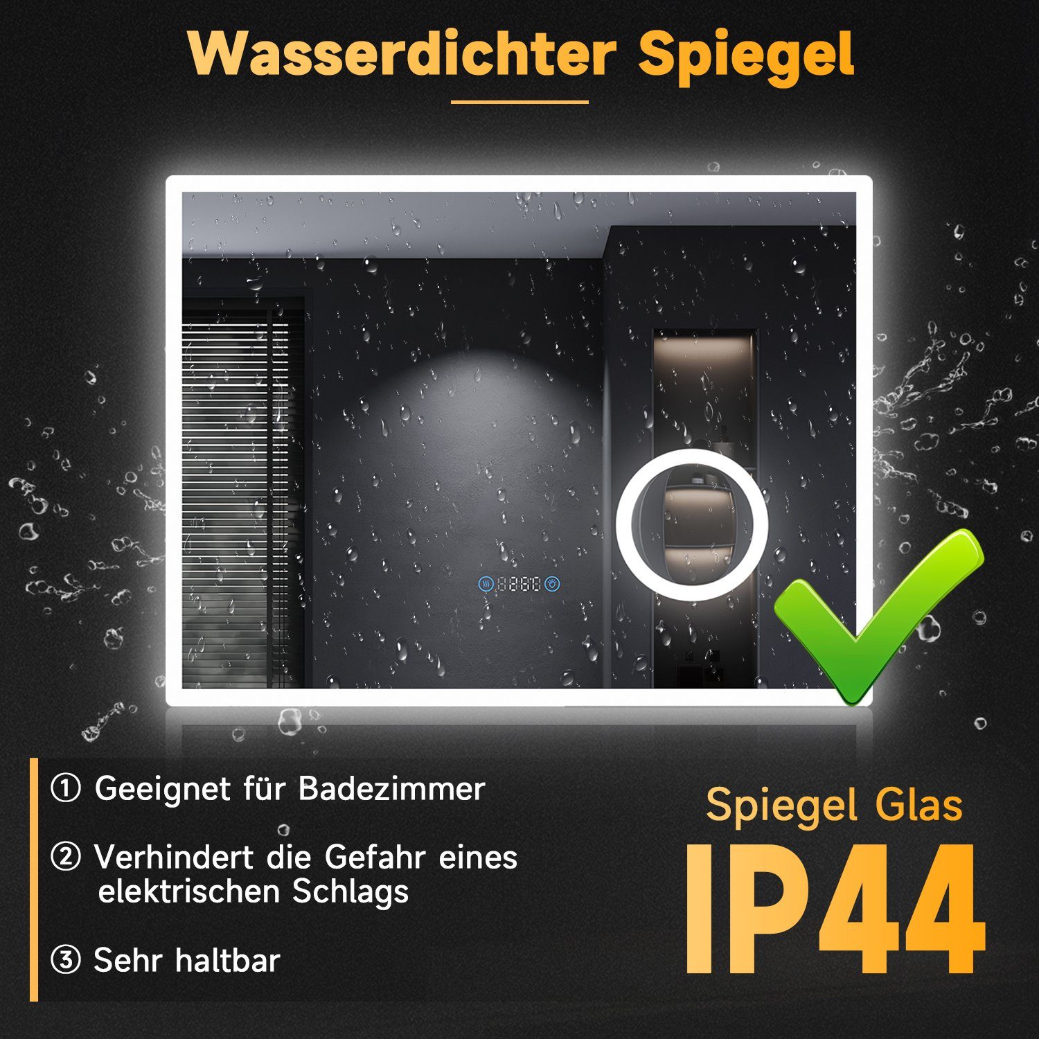 Badspiegel 80/100x60cm mit SONNI LED Uhr, IP44 Badspiegel Touch, mit Temperatur, Vergrößerung, einstellbar, Helligkeit Beschlagfrei, mit Beleuchtung 3-facher