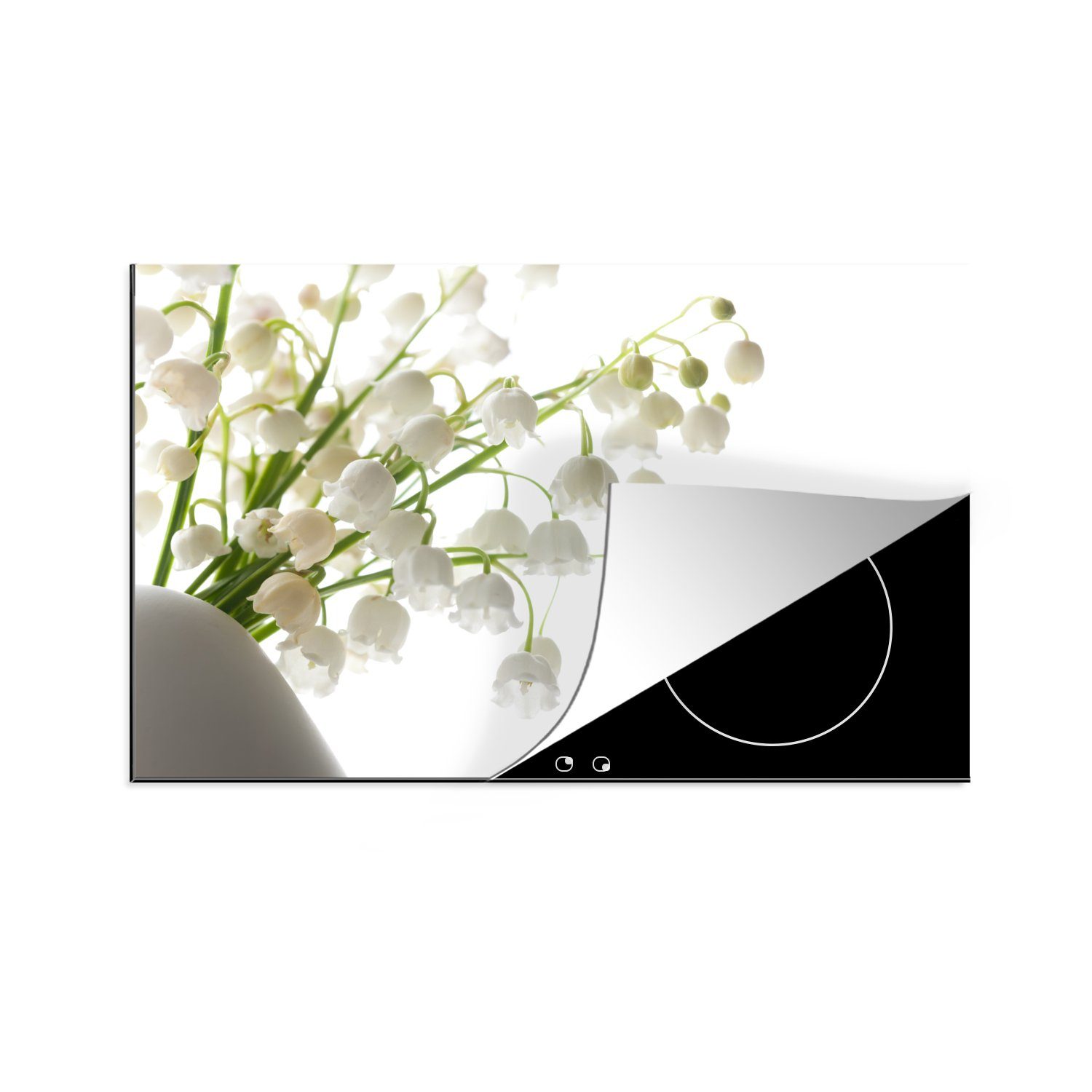 Schutz Maiglöckchen Ceranfeldabdeckung für Induktionskochfeld Blumentopf, MuchoWow küche, cm, die tlg), einem Vinyl, (1 Herdblende-/Abdeckplatte in 81x52 weißen