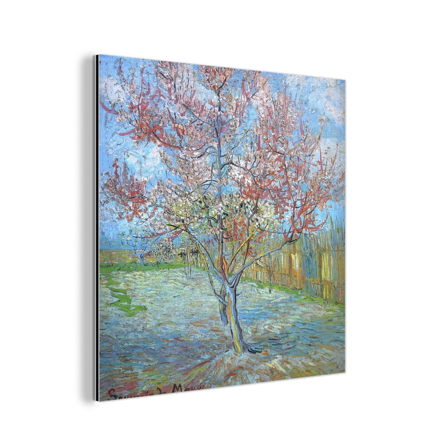 MuchoWow Metallbild Der rosa Pfirsichbaum deko van Gogh, aus Vincent Gemälde Metall, St), Alu-Dibond-Druck, Aluminium (1 