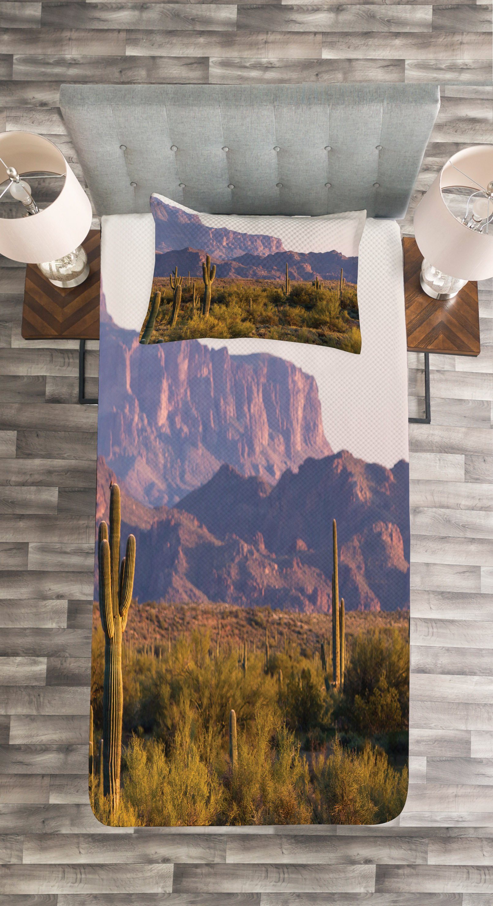 Berg Set Frühjahr mit Abakuhaus, Waschbar, im Landschaft Tagesdecke Kissenbezügen Cactus