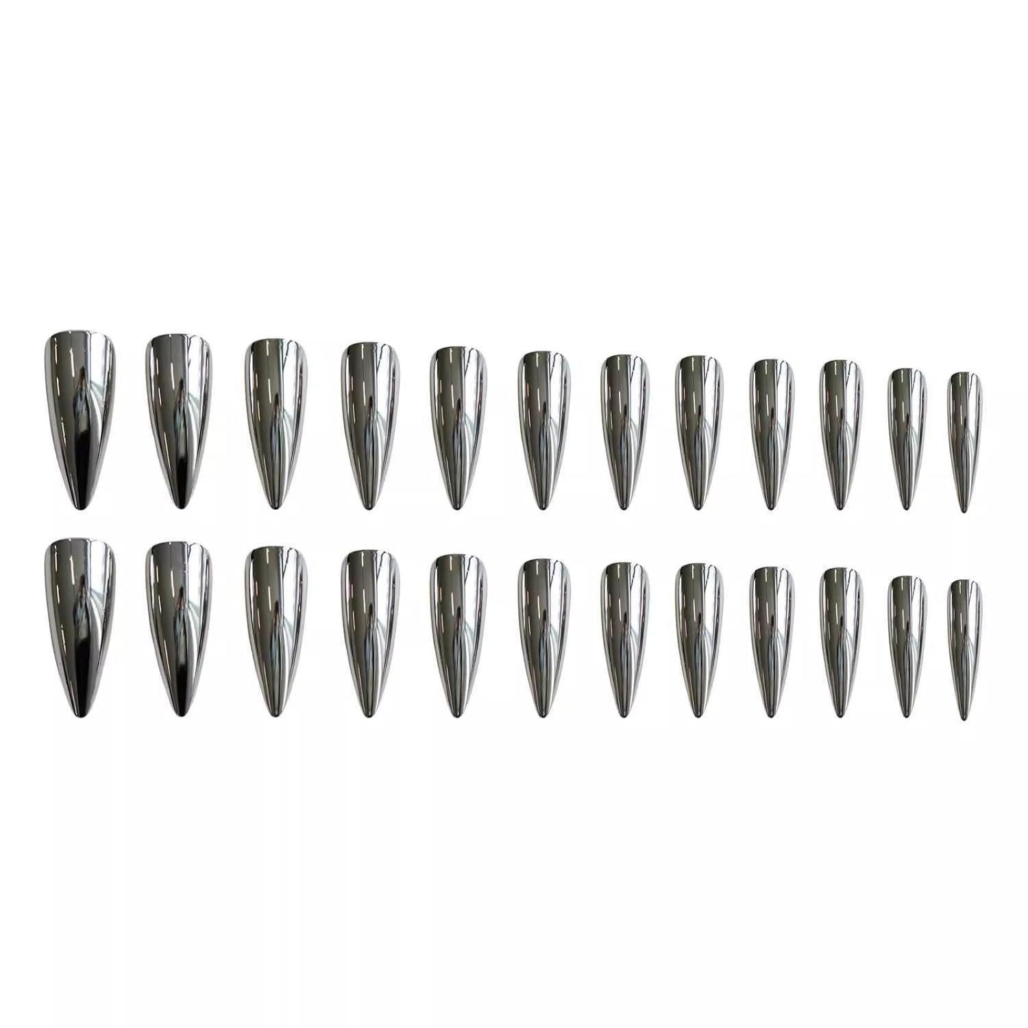 LuxusKollektion Kunstfingernägel Künstliche Fingernägel Stiletto Long Silber Spiegel Chrome AH10