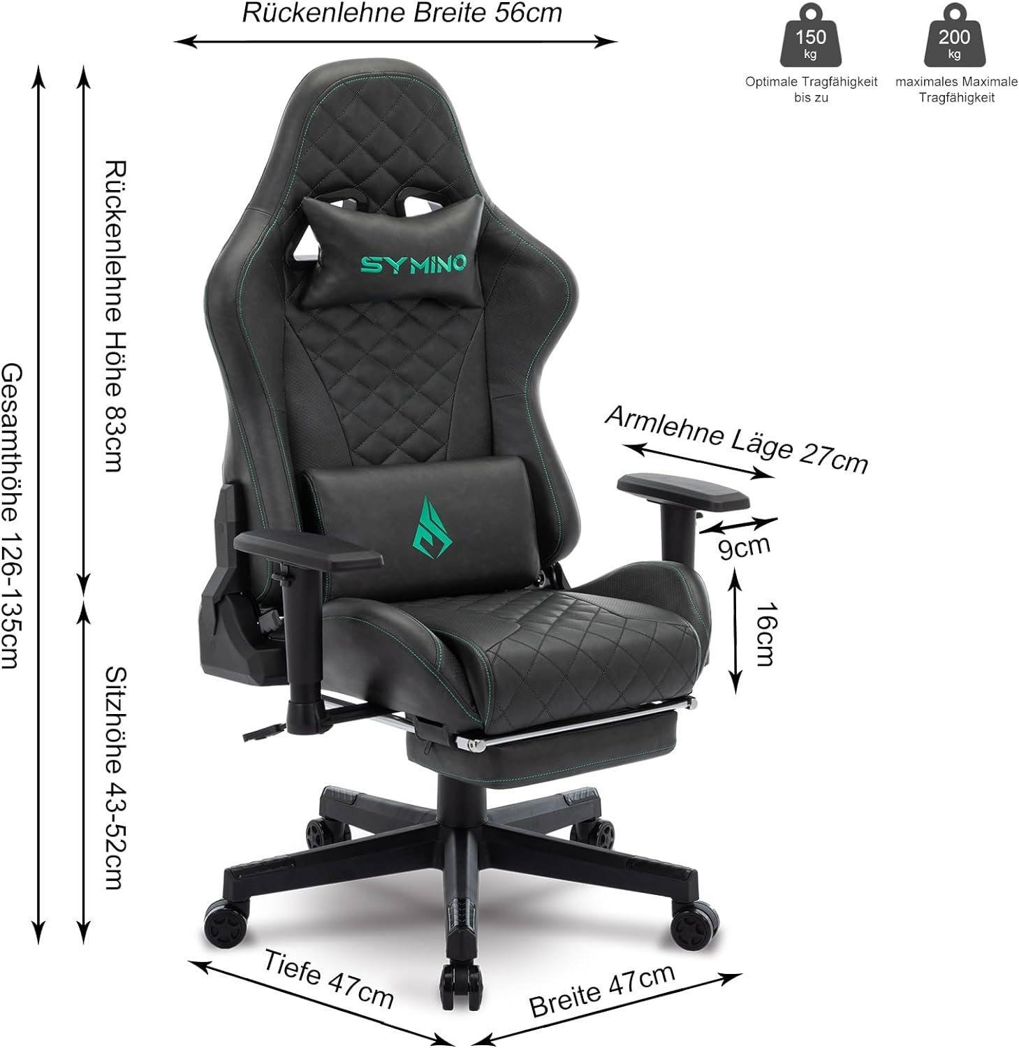 symino Gaming Chair (Ergonomischer Sitz), Fußstütze Burostuhl,Schreibtischstuhl Ergonomischer Stuhl Bürostuhl Stuhl Verstellbarer mit Racing Gaming Pu-leder