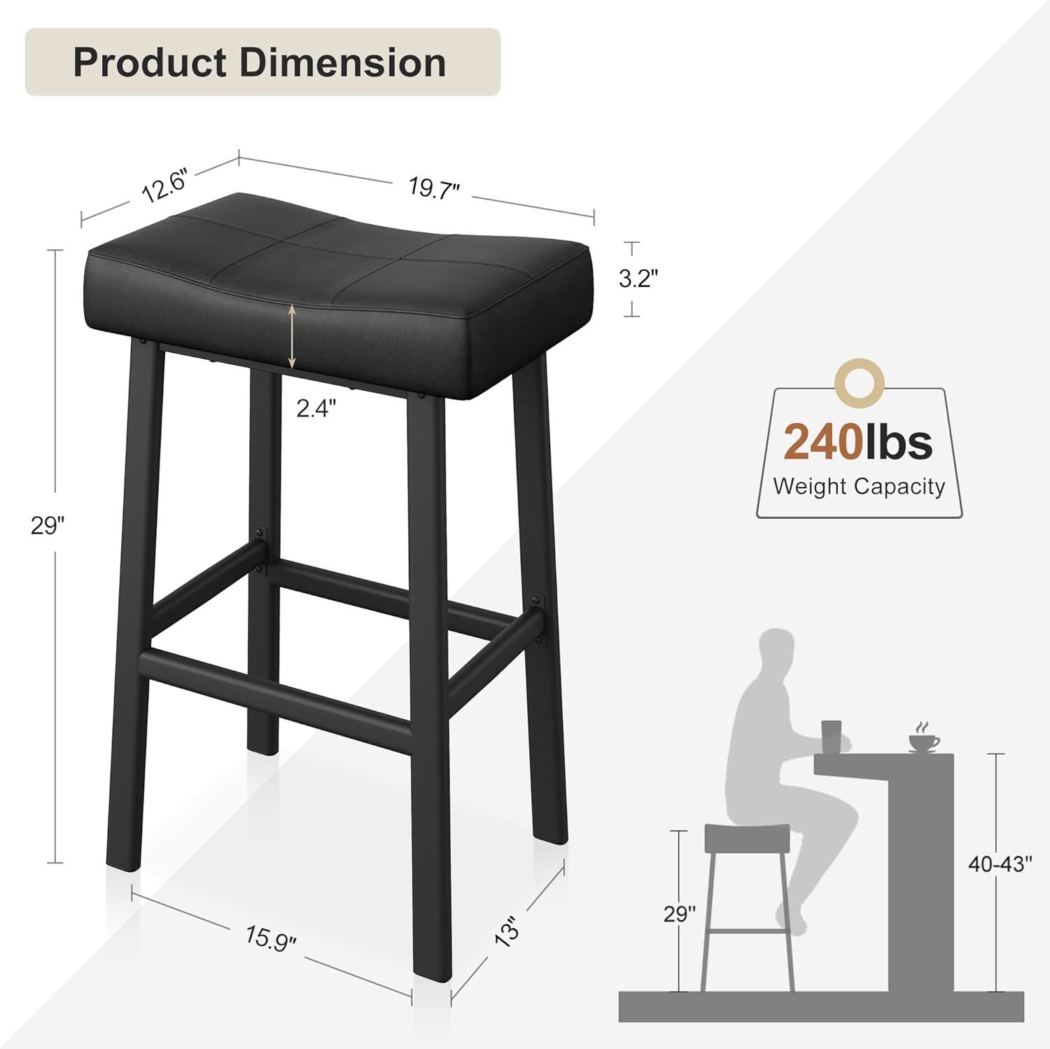 GarveeMore Barhocker 2er-Set mit gepolsterte Sitzfläche,Metallbeinen und Fu günstig online kaufen