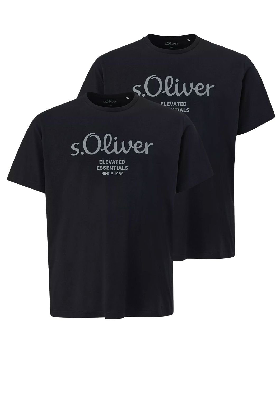 kurzarm, Size Logo-Aufdruck, s.Oliver Schwarz im Pack Rundhals, Big (2-tlg) 2er T-Shirt