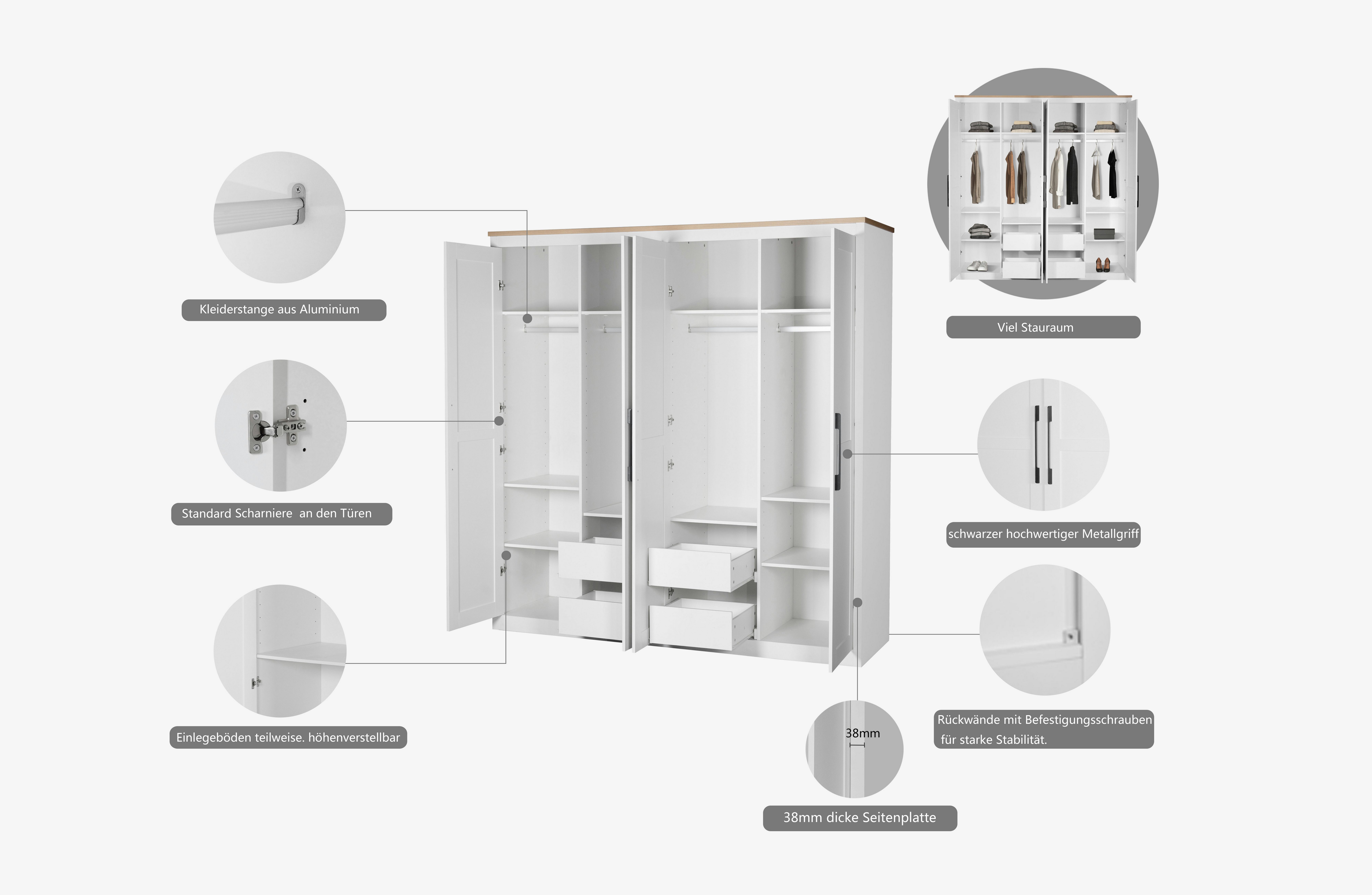 OTTO home Kleiderschrank Büsum Schlafzimmer Schrank (stabile robuste Bauweise mit optimaler Aufteilung) Schlafzimmerschrank Landhaus Design Garderobe Schrank Bestseller