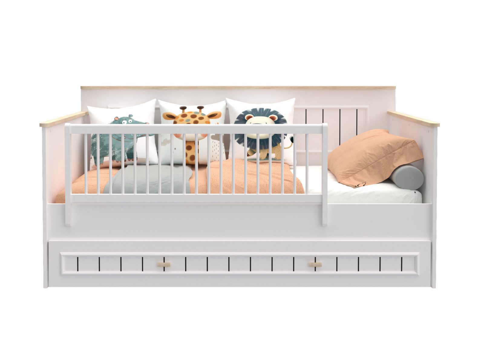 Villa Möbel Jugendzimmer-Set Alviana, (Kinderzimmer-Set, 1-tlg., Kinderbett), Babybett Kommode Schrank mit Spiegel und warmer Holzoptik