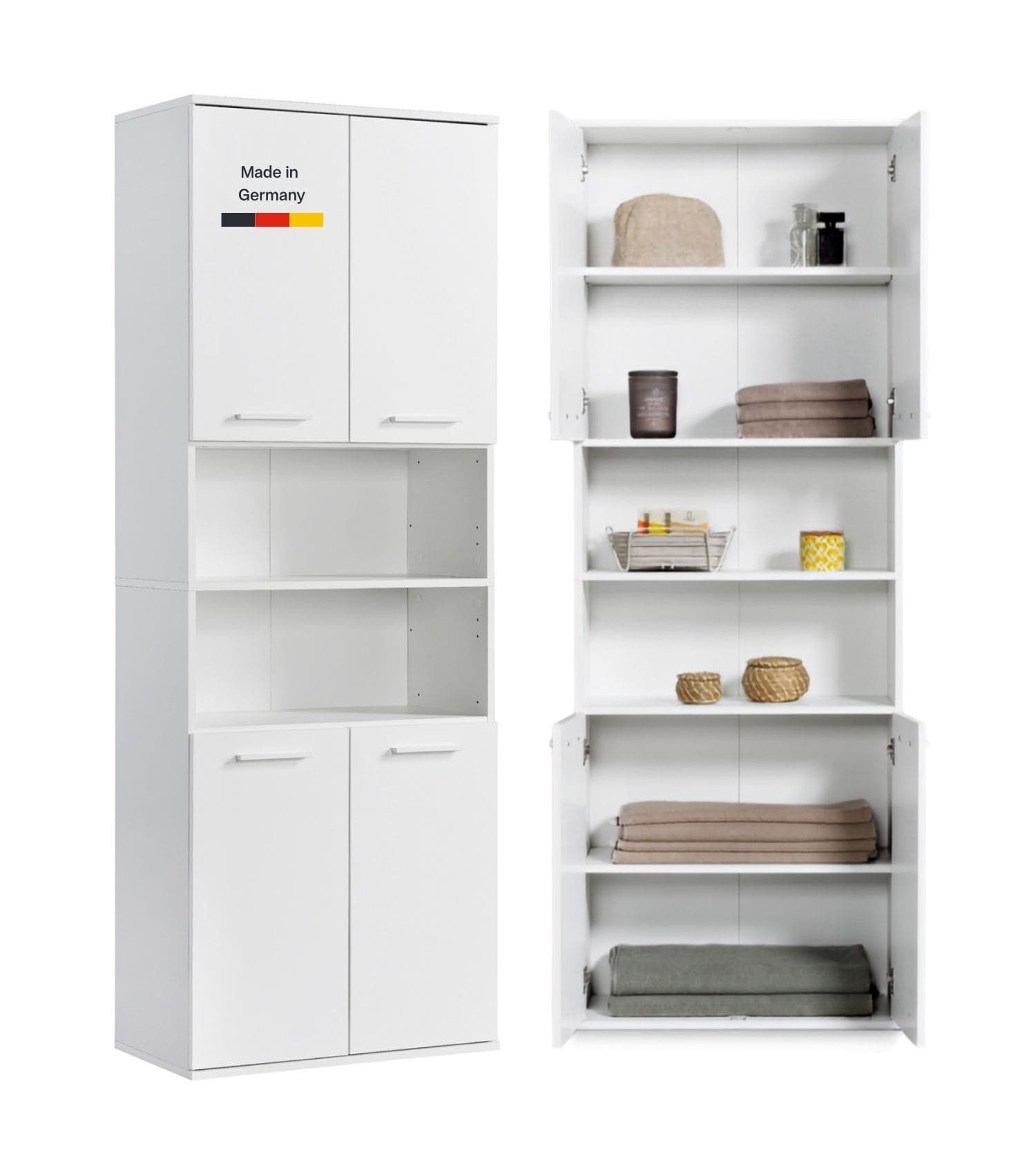mokebo Hochschrank Der Kapitän (180x33x34 cm, mit 5 Einlegeböden) Made in Germany, hoher Badschrank, Badezimmerschrank in Weiß