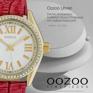 OOZOO Quarzuhr Oozoo Damen Armbanduhr Timepieces Analog, (Analoguhr), Damenuhr rund, groß (ca. 40mm) Lederarmband pink