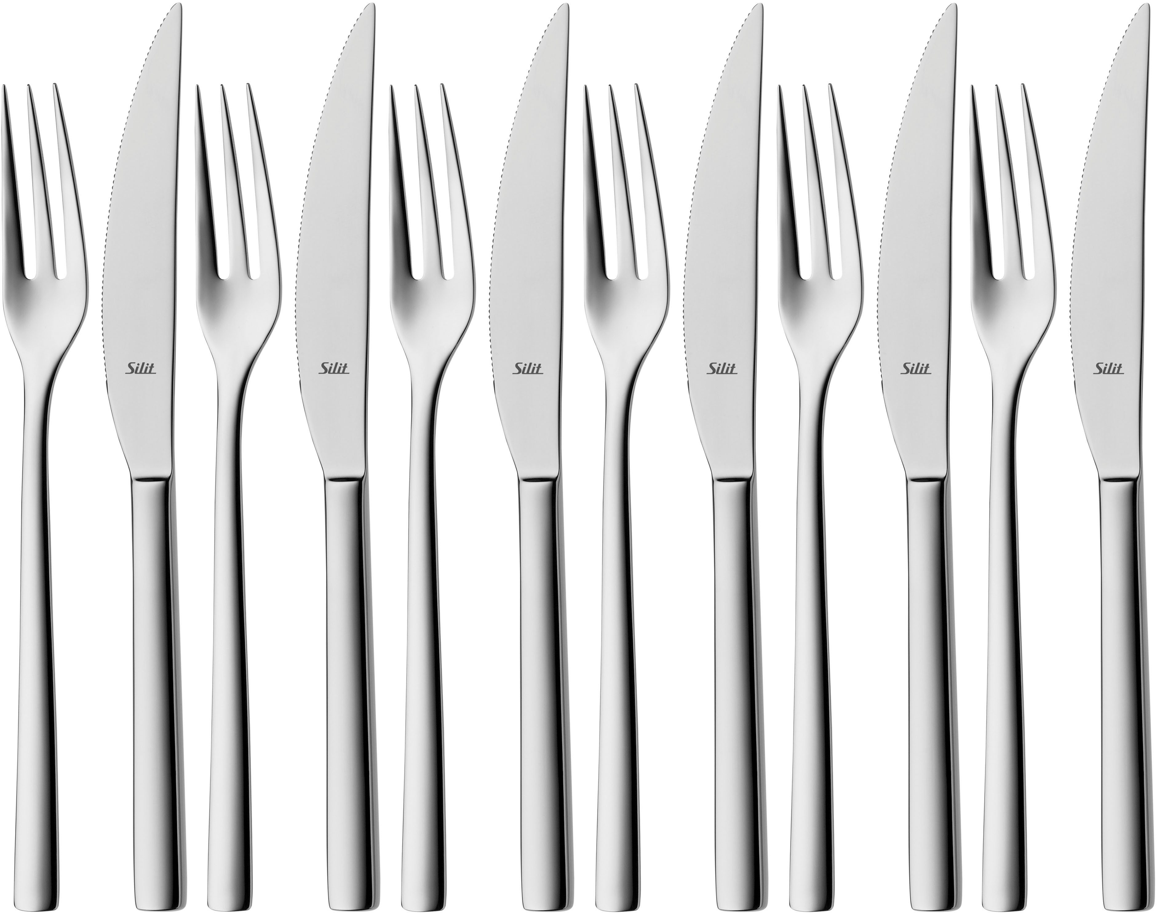 Silit Столовые приборы для стейков Trend (12-tlg), 6 Personen, Edelstahl 18/10, 12-teilig, Crominox: Edelstahl 18/10, Wellenschliff