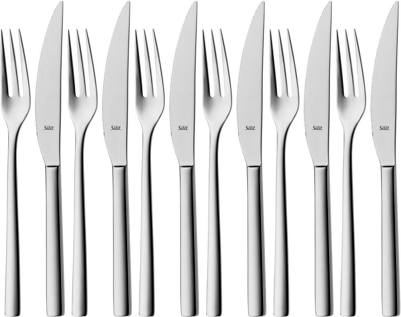 Silit Steakbesteck Trend (12-tlg), 6 Personen, Edelstahl 18/10, 12-teilig, Crominox: Edelstahl 18/10, Wellenschliff