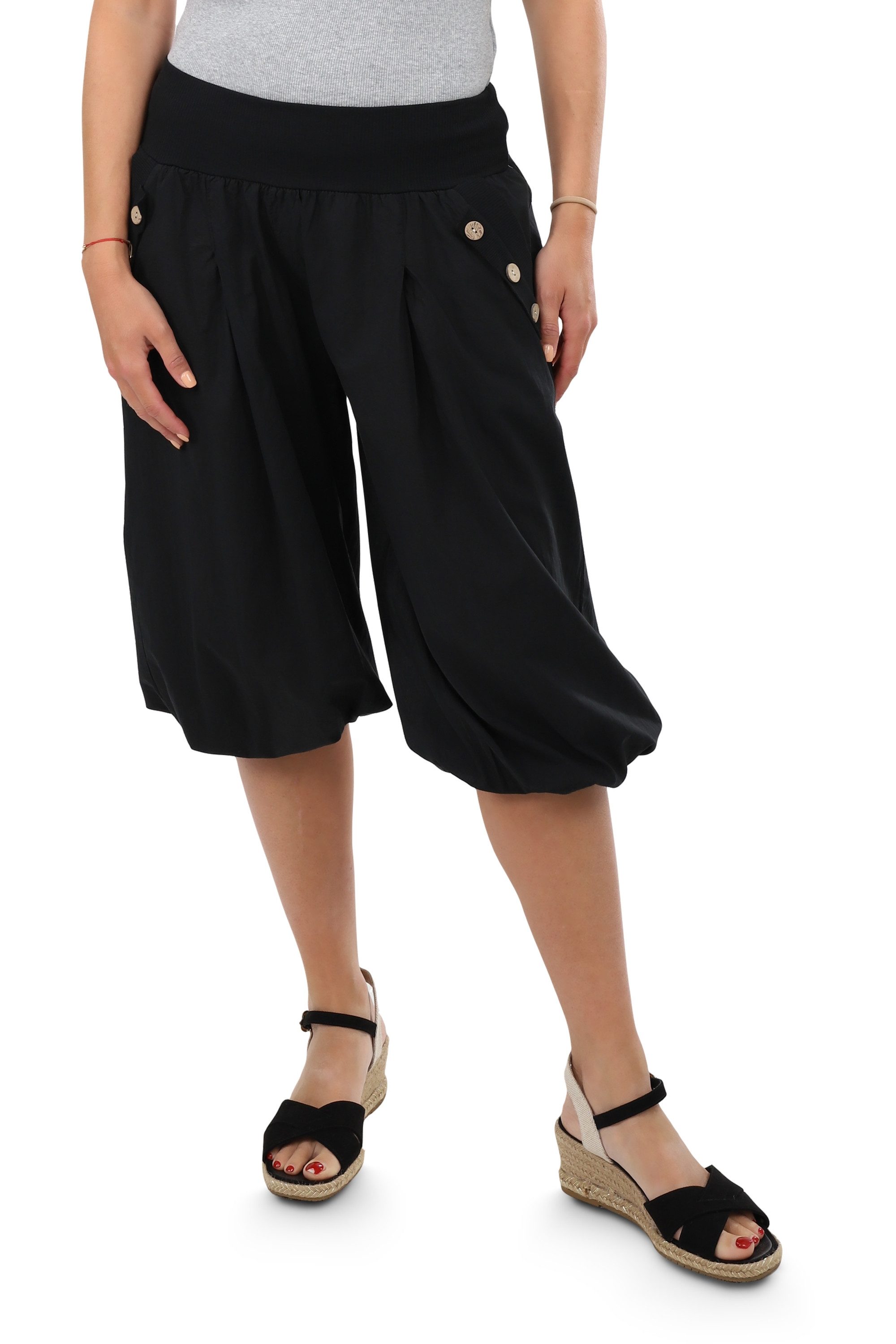 malito more than fashion Haremshose malito Damen Pumphose Capri Holzzierknöpfe 23286H kurze Sommer Pumphose in Unifarben Einheitsgröße – Bild 4 von 5
