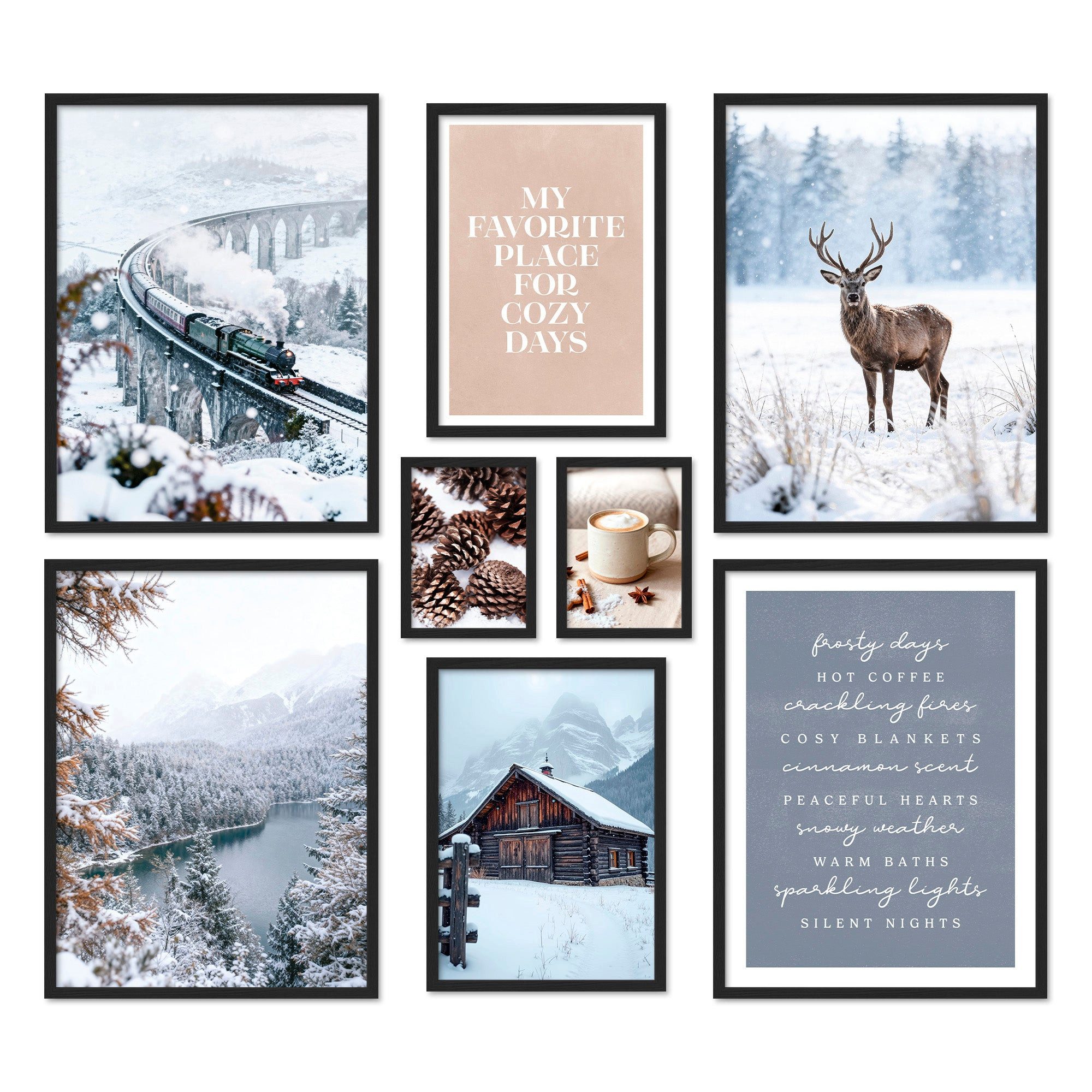 ARTFAVES Bilder-Collage Poster Set Winter Dreams I mehrteilige Bilderwand I Wandbilder Winter, (Wandbilder modern, 8 St)