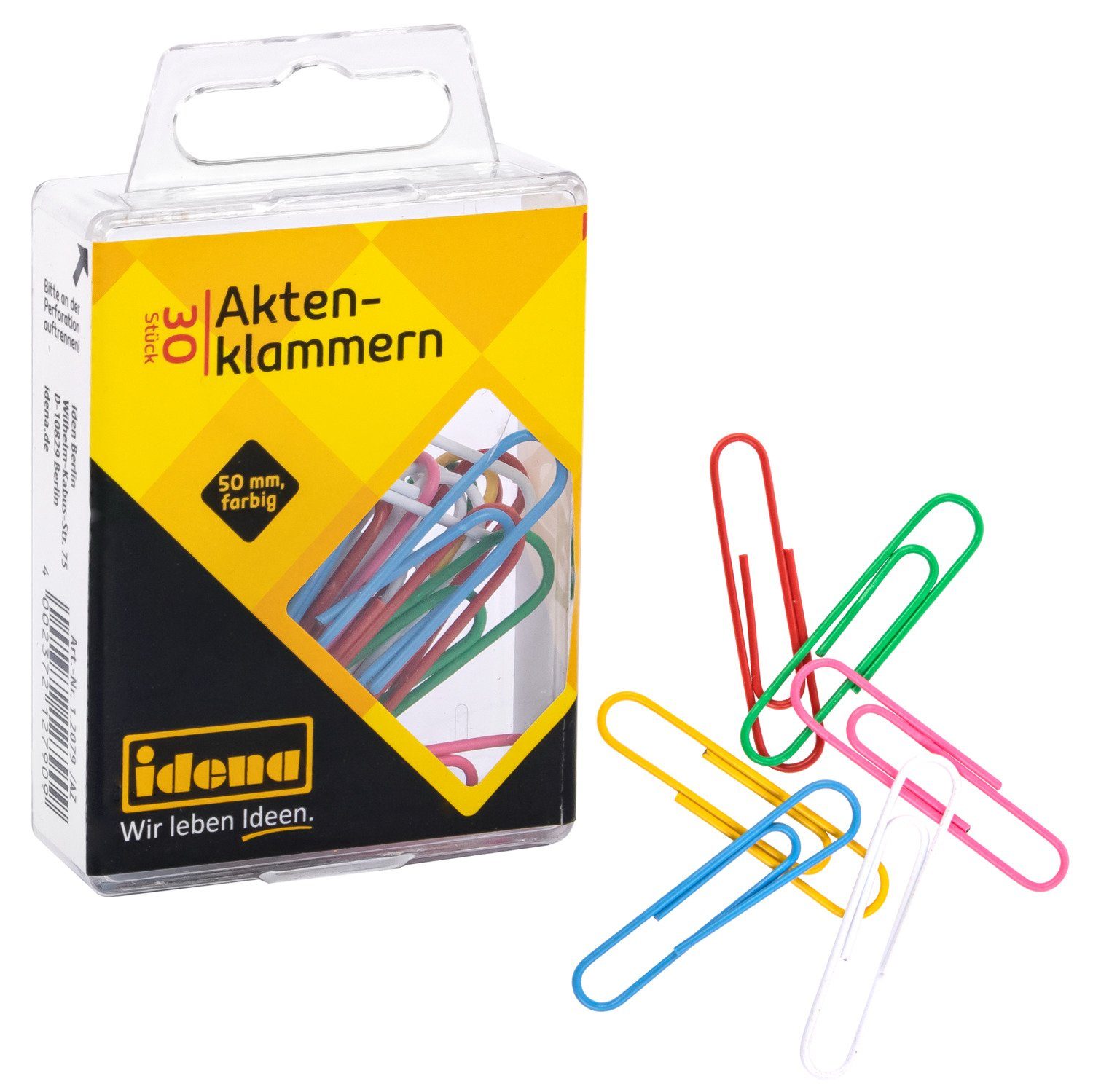 Idena Büroklammer Idena 12079 - Aktenklammern 50 mm, kunststoffummantelt, 30 Stück