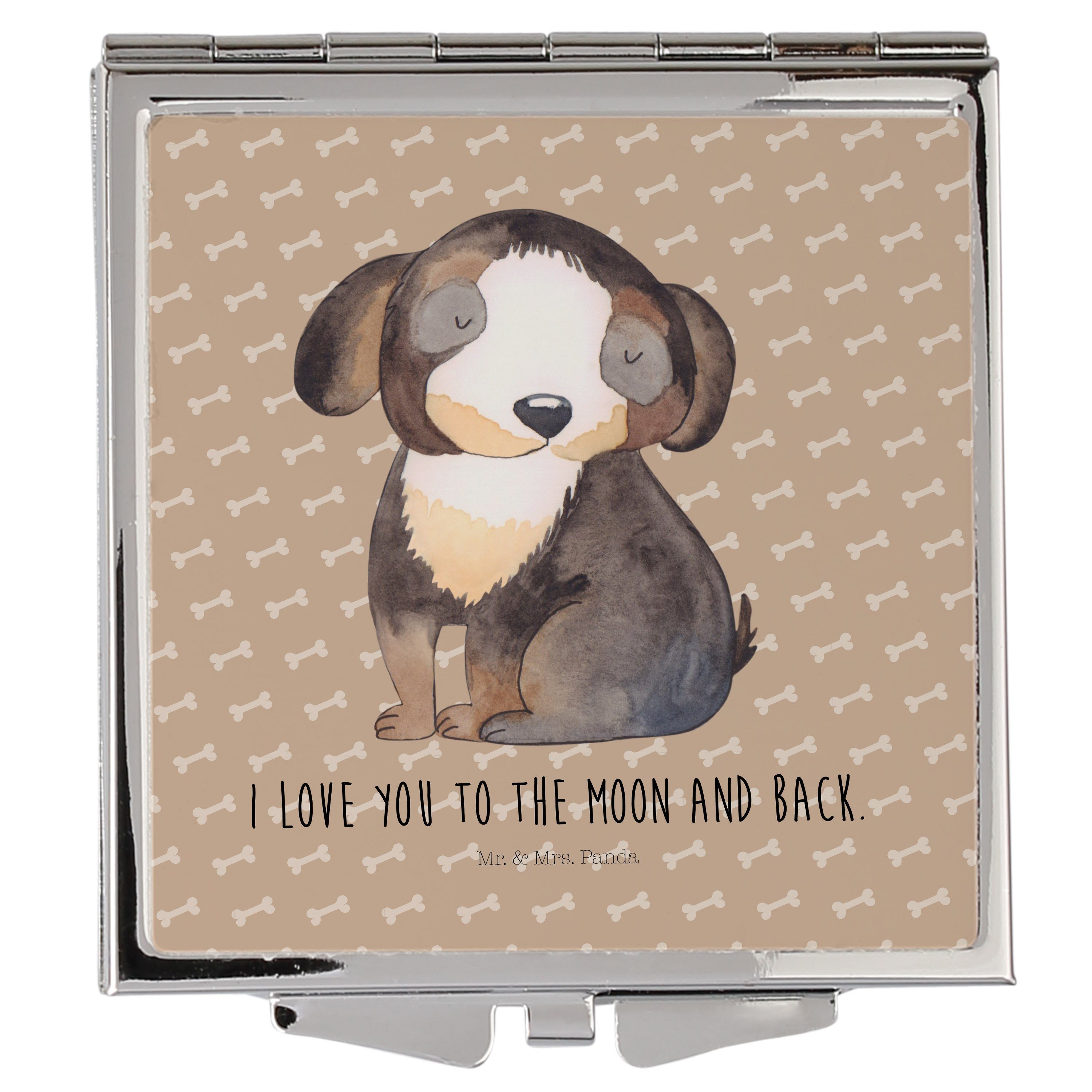 Mr. & Mrs. Panda Kosmetikspiegel Hund entspannt - Hundeglück - Geschenk, schwarzer Hund, silber, Hunde (1-St)