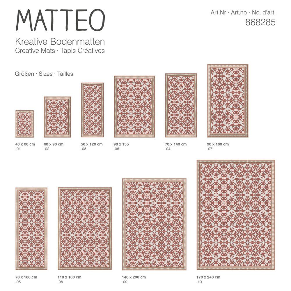 Vinylteppich Vinyl Teppich MATTEO Fliesen, Sitheim-Europe, rechteckig, Höhe: 2.2 mm Rot