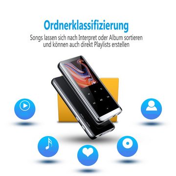 GelldG »MP3-Player mit Bluetooth, 1,5″ Touchscreen MP4 MP3-Player mit Lautsprecher, Tragbarer MP3-Player mit Bluetooth, Diktiergerät, E-Book (schwarz)« MP3-Player