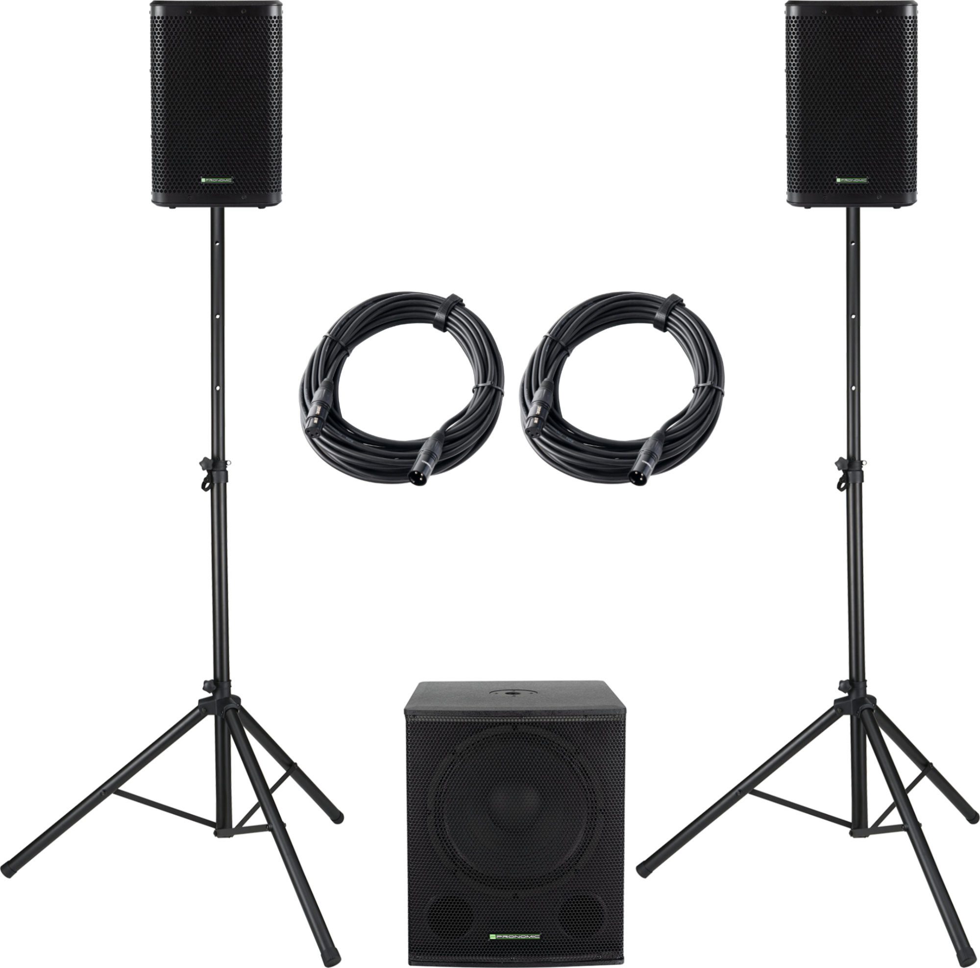 Pronomic Powerstage Concert 1508 2.1 Aktiv-PA-Set 700 W RMS Lautsprecher (700 W, mit 1x 15"-Subwoofer und 2x 8"-Satelliten inkl. Stative & Kabel)