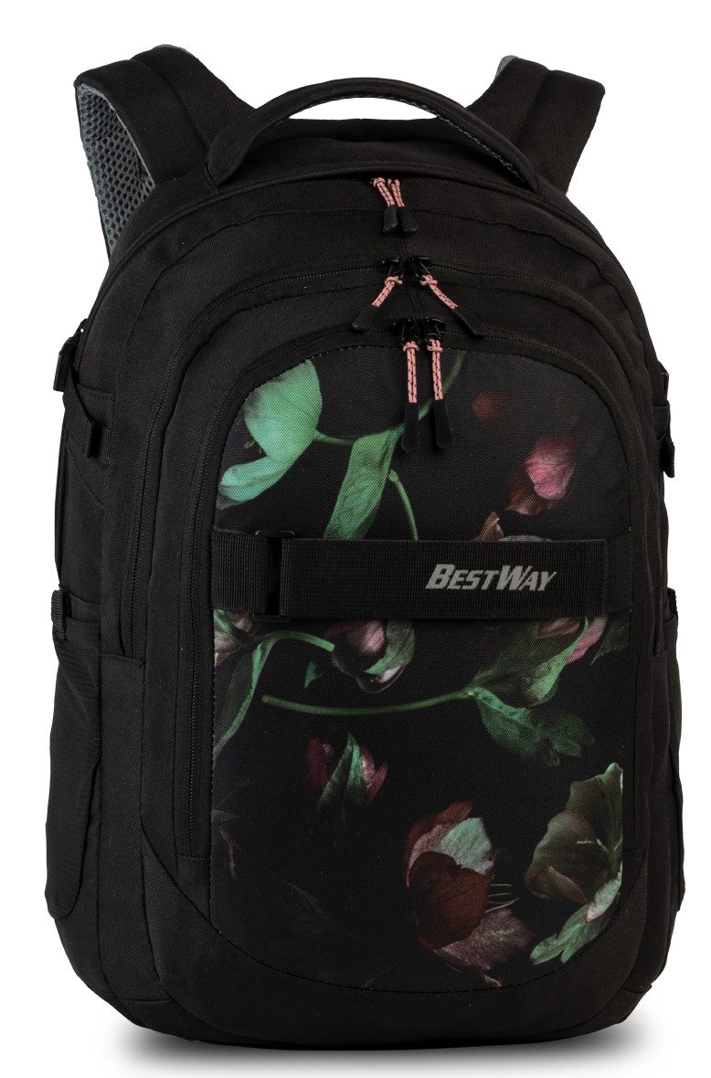 BESTWAY Schulrucksack schwarzer Bestway mit dezentem Blumenmuster, Mädchenmotiv