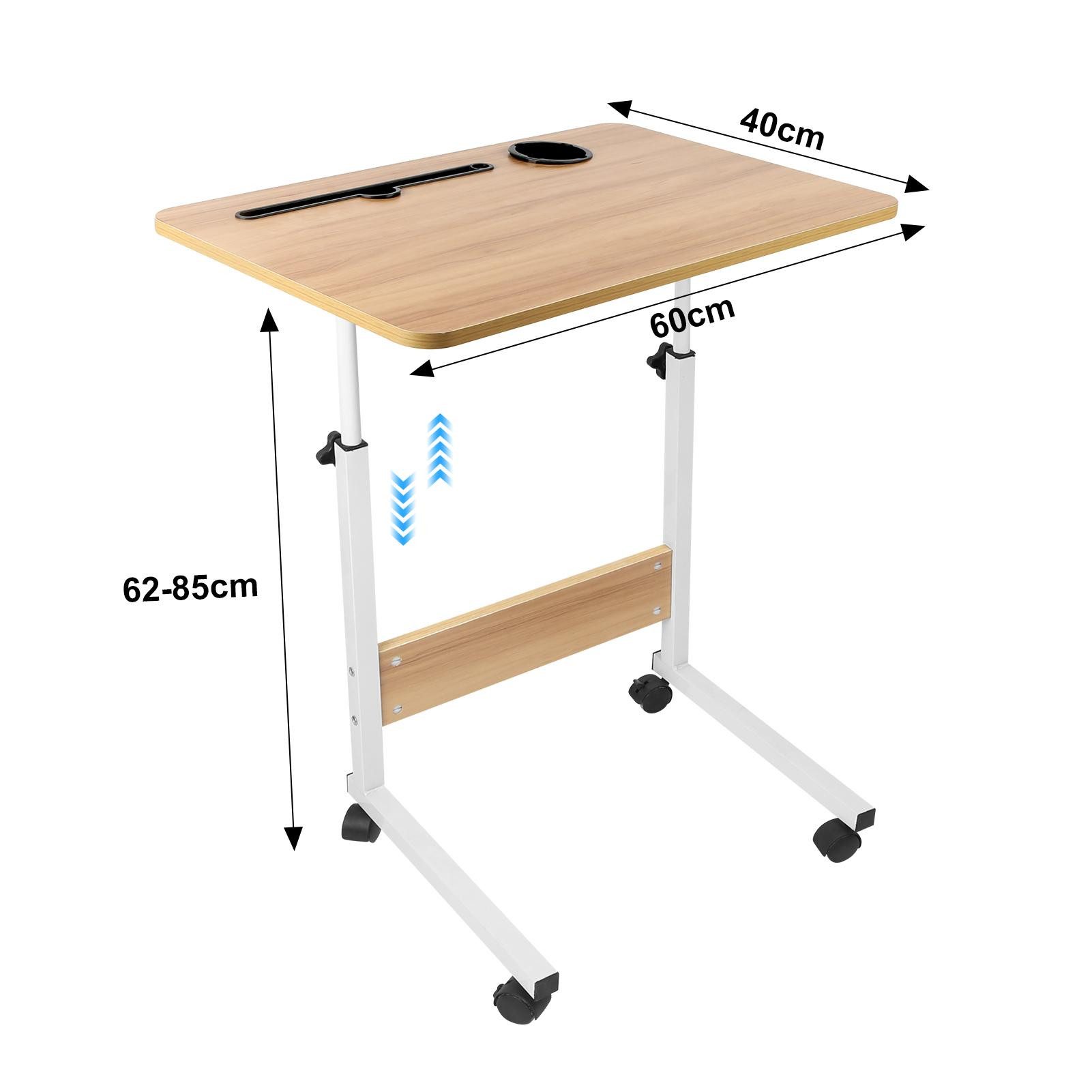 Computertisch Laptoptisch mit Rollen, Laptopständer Holz Höhenverstellbar(62 - 85cm)