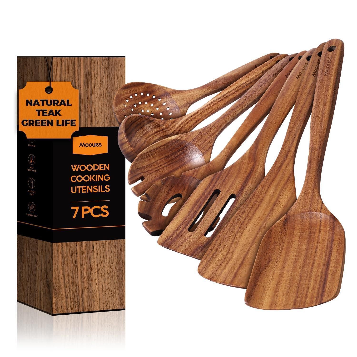 LuxusKollektion Kochbesteck-Set Kochloeffel Holz 7-teiliges Set Teak Natur (7-tlg)