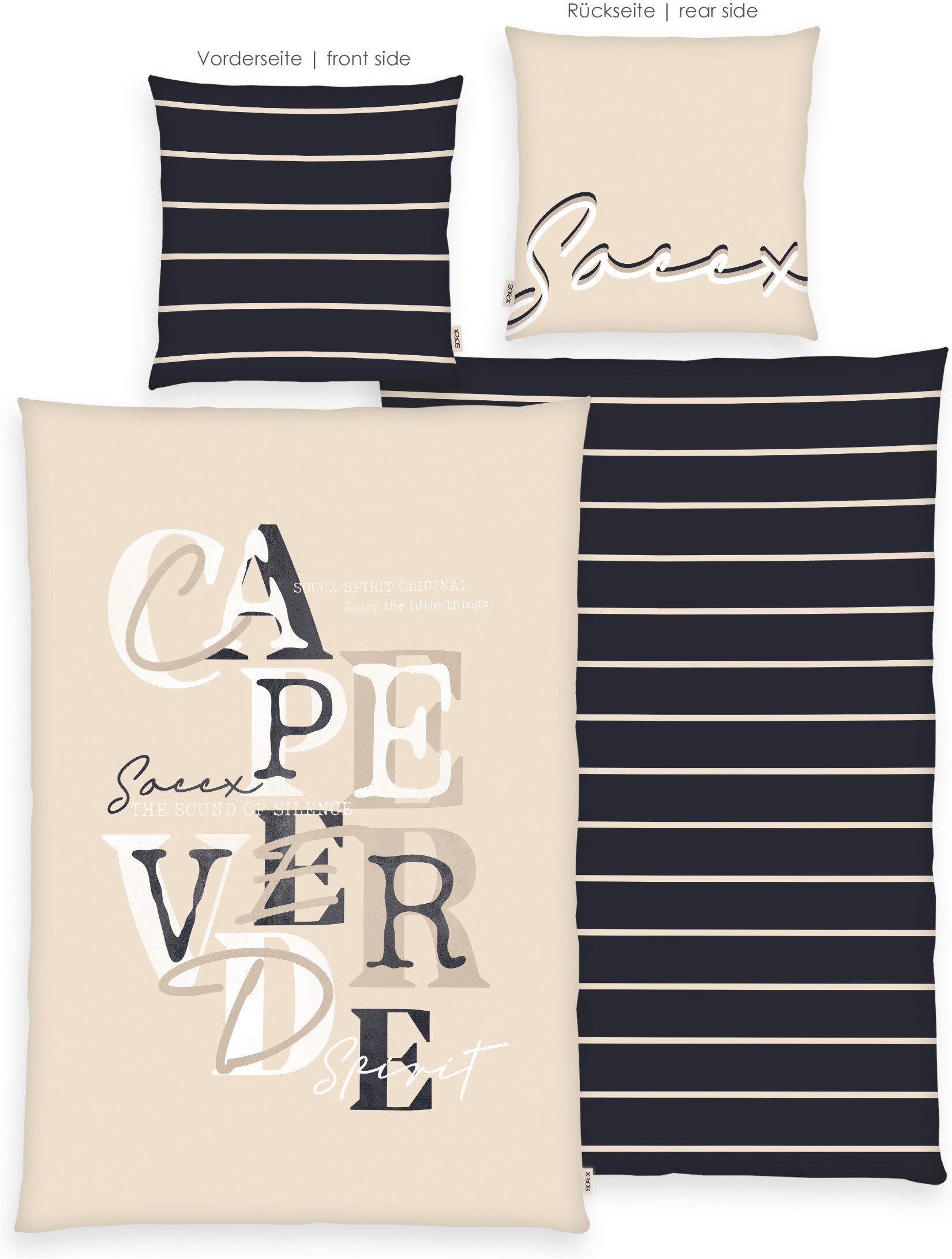 SOCCX Wendebettwäsche Coastal Stripes, Renforcé, 2 teilig, gewebtes Label